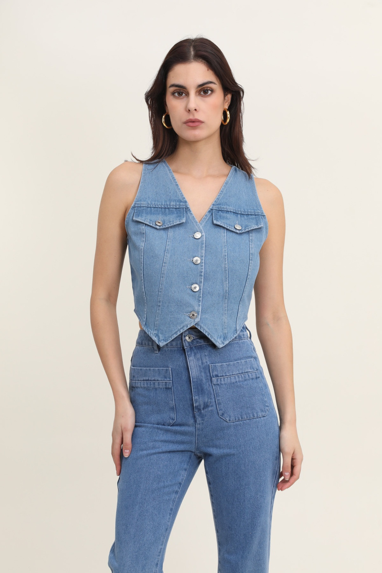 Wholesaler DAPHNEA - Sleeveless Denim Jacket