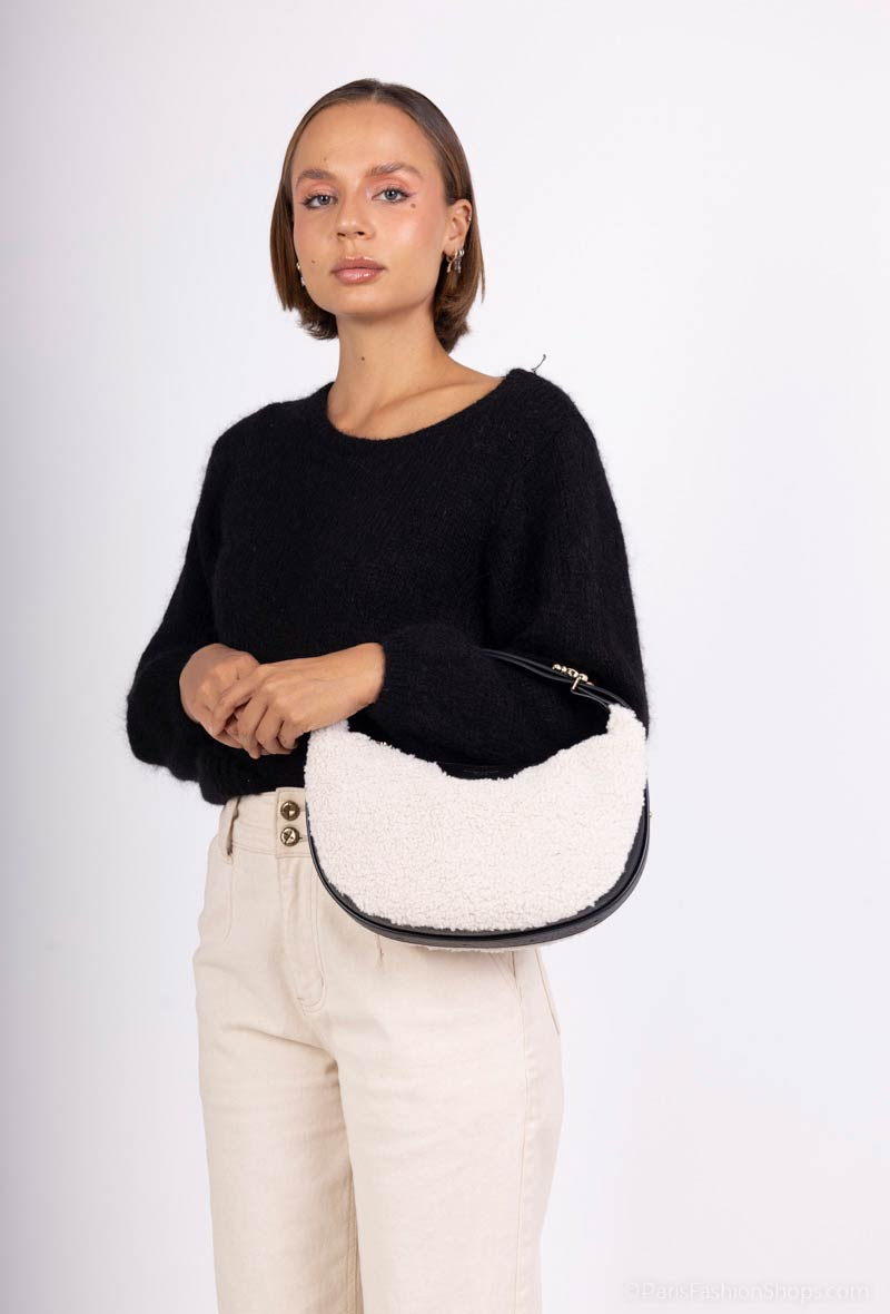 Grossiste David Jones - CM7102F-MD Sac épaule Sac croissant en mouton synthétique David Jones