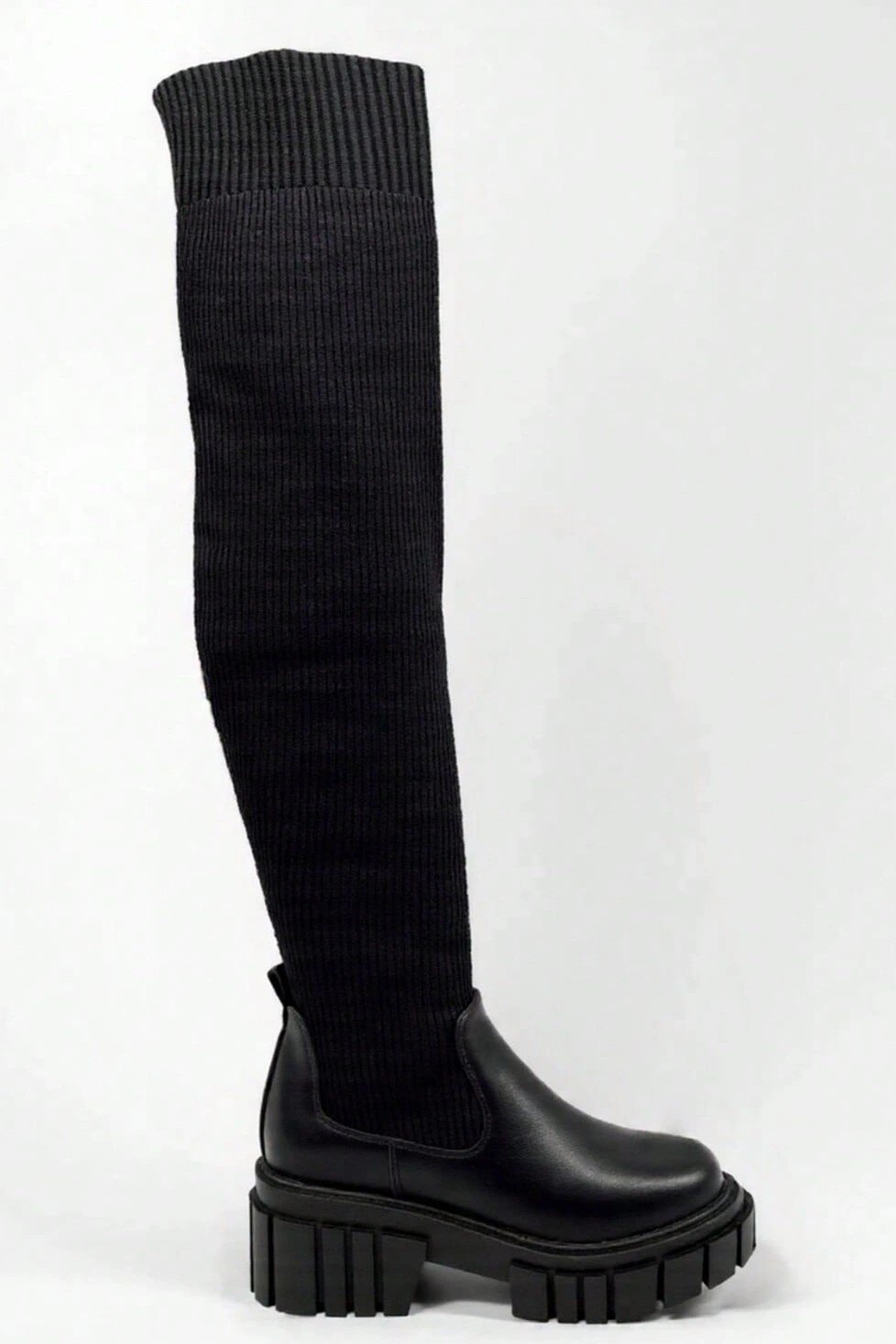 Grossiste DAY-VINE - Bottes à plateforme chunky au-dessus du genou avec tige en maille extensible