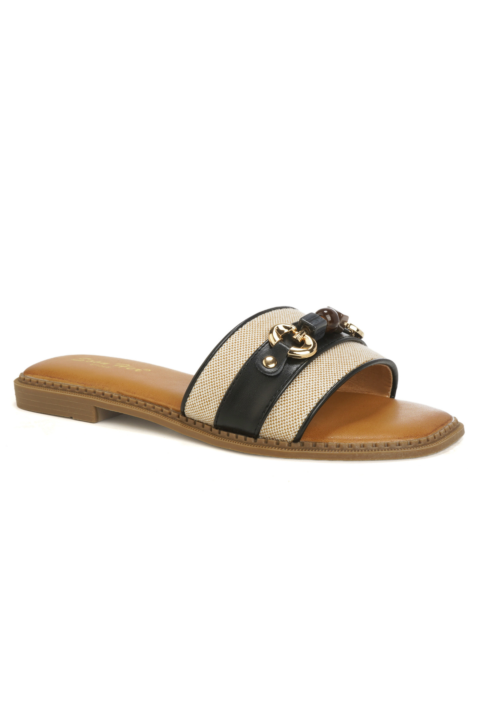 Mayorista DAY-VINE - Mules planas de lona – Mordedura dorada estilo ecuestre | Sandalias de verano para mujer