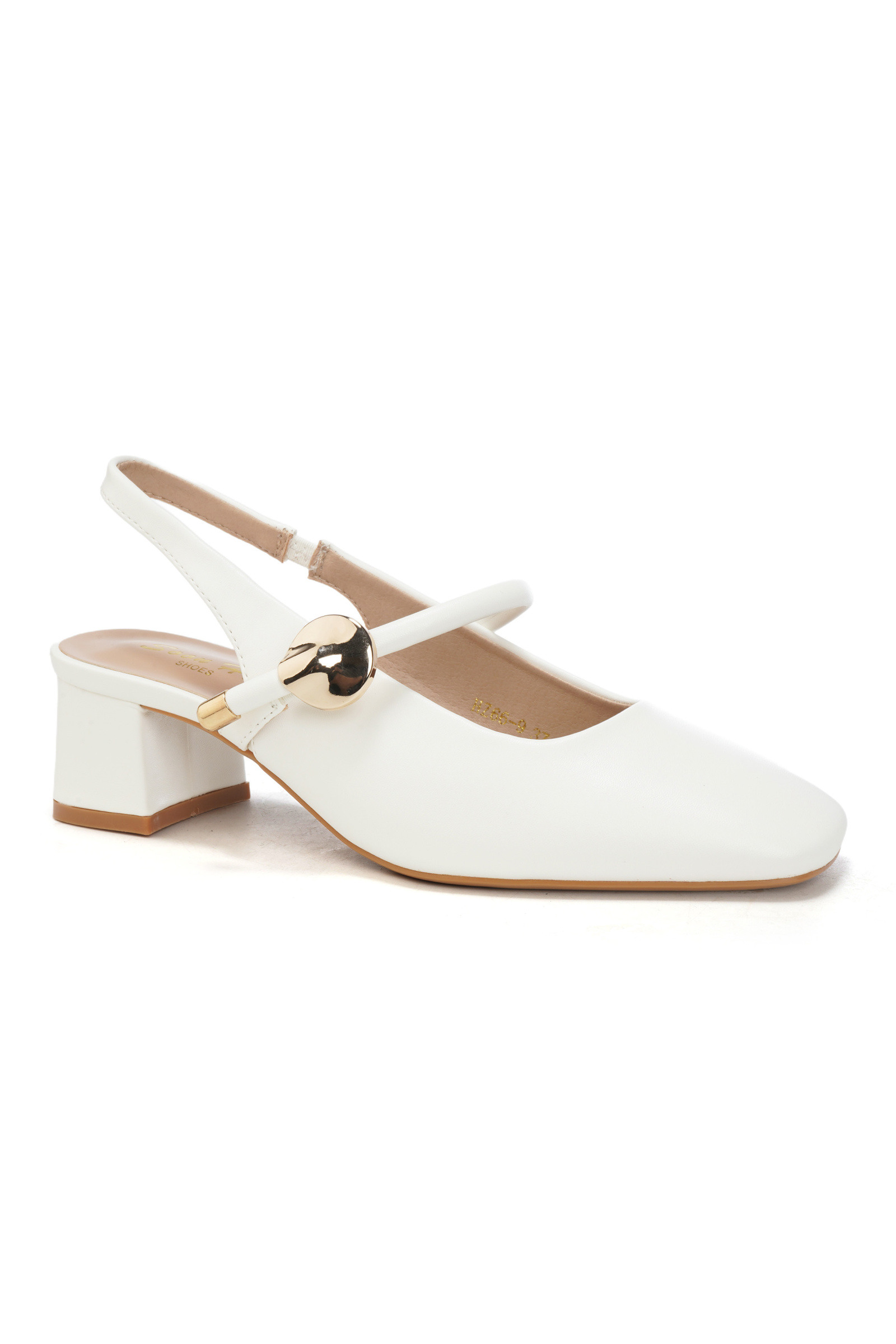 Großhändler DAY-VINE - Slingback-Pumps mit Goldknopf, eckiger Spitze und Blockabsatz
