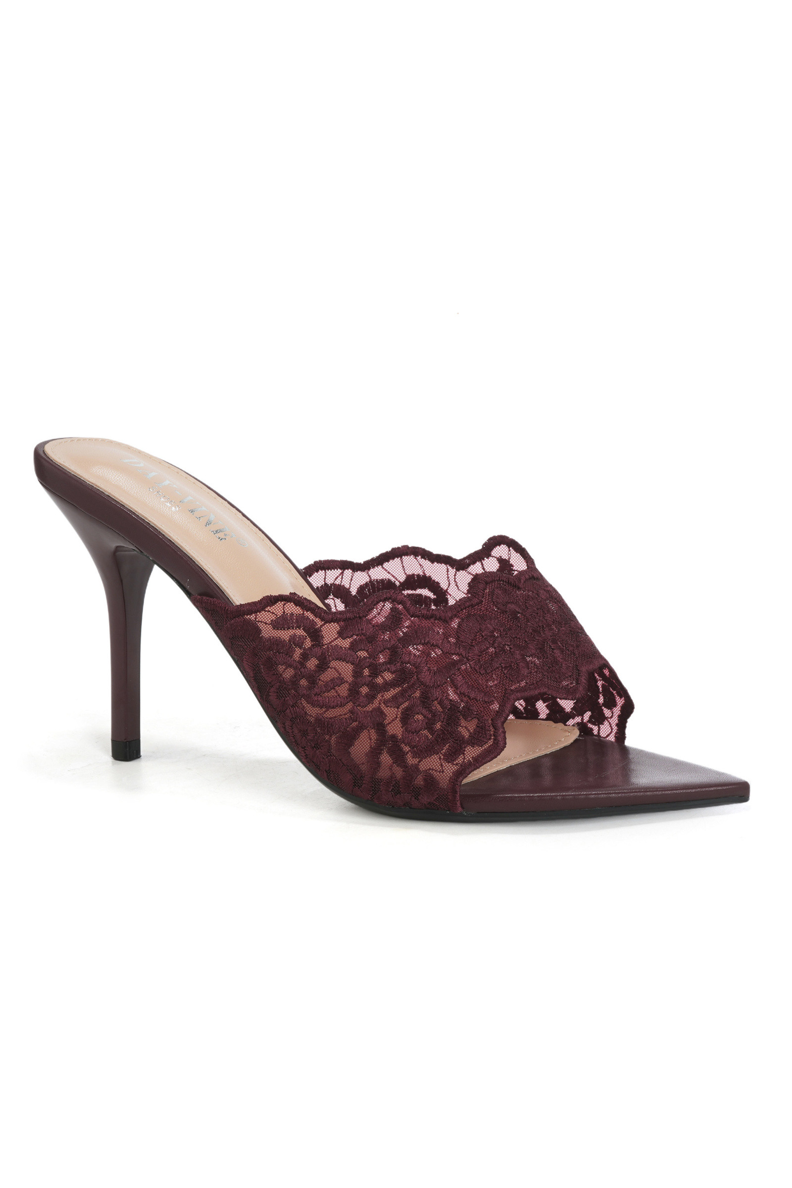 Grossista DAY-VINE - Mules in pizzo floreale avorio con bordo smerlato – Tacco sottile e punta affusolata