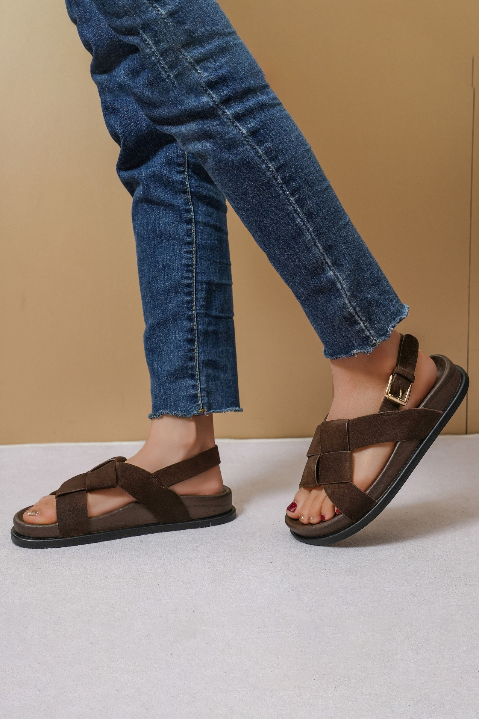 Mayorista DAY-VINE - Sandalias Planas de Mujer de Ante – Correas Cruzadas Trenzadas Slingback Suela Confort