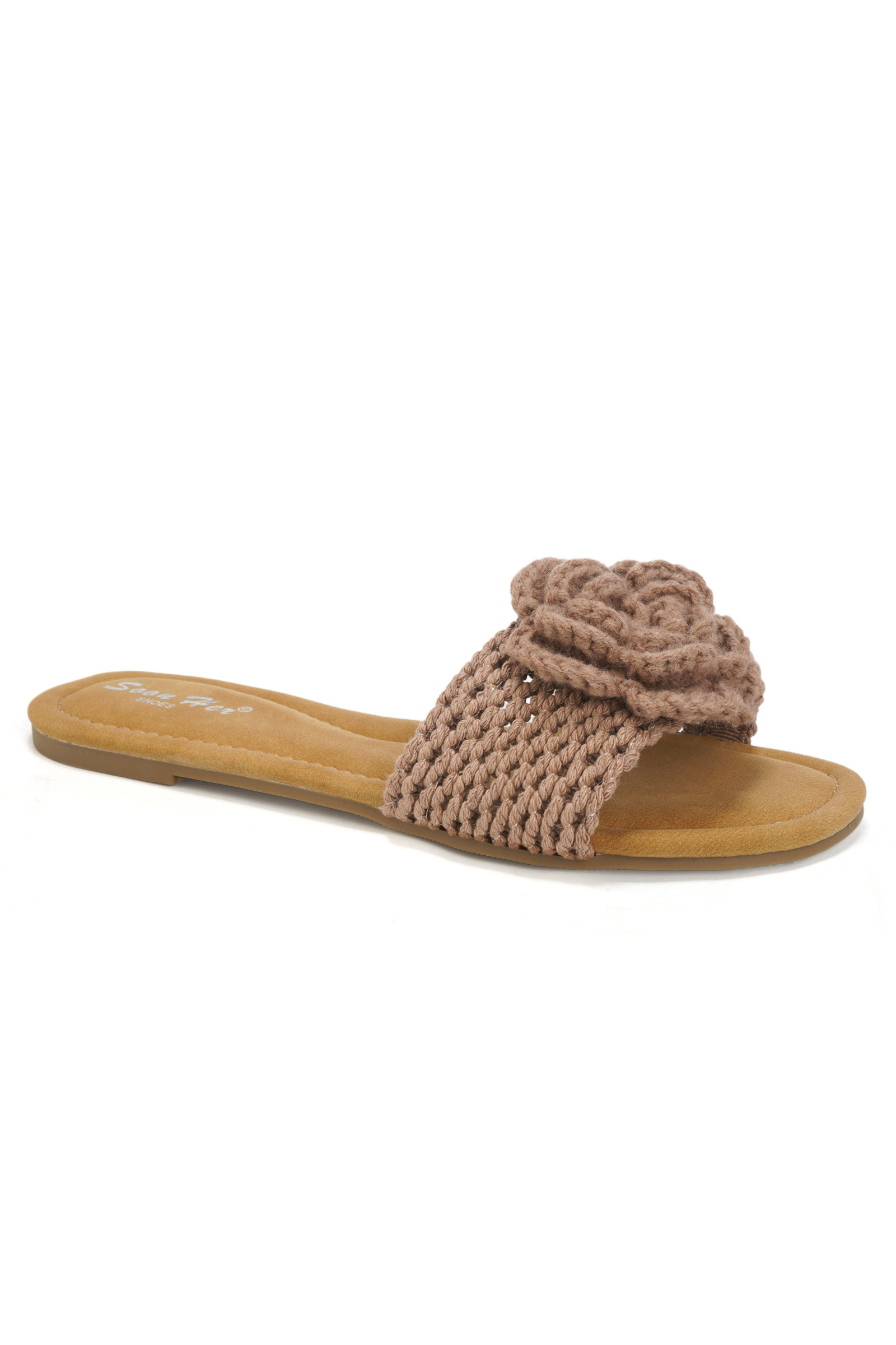 Grossiste DAY-VINE - Mules Plates Femme Crochet – Bandeau Tressé & Fleur Bohème Chic
