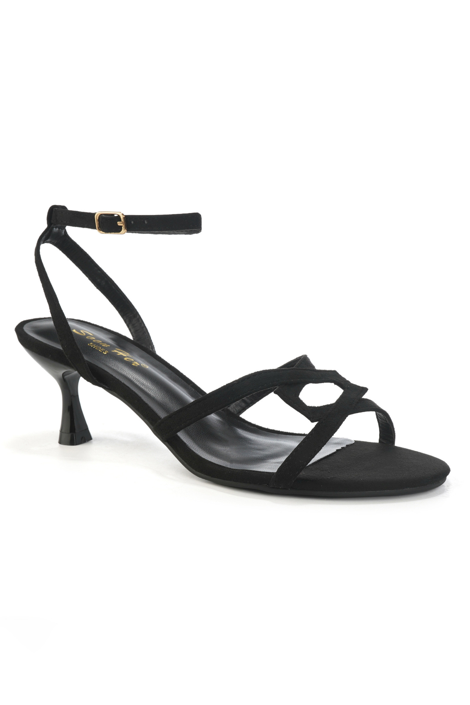 Grossiste DAY-VINE - Sandales Femme Effet Daim – Brides Géométriques Talon Bobine Bride Cheville