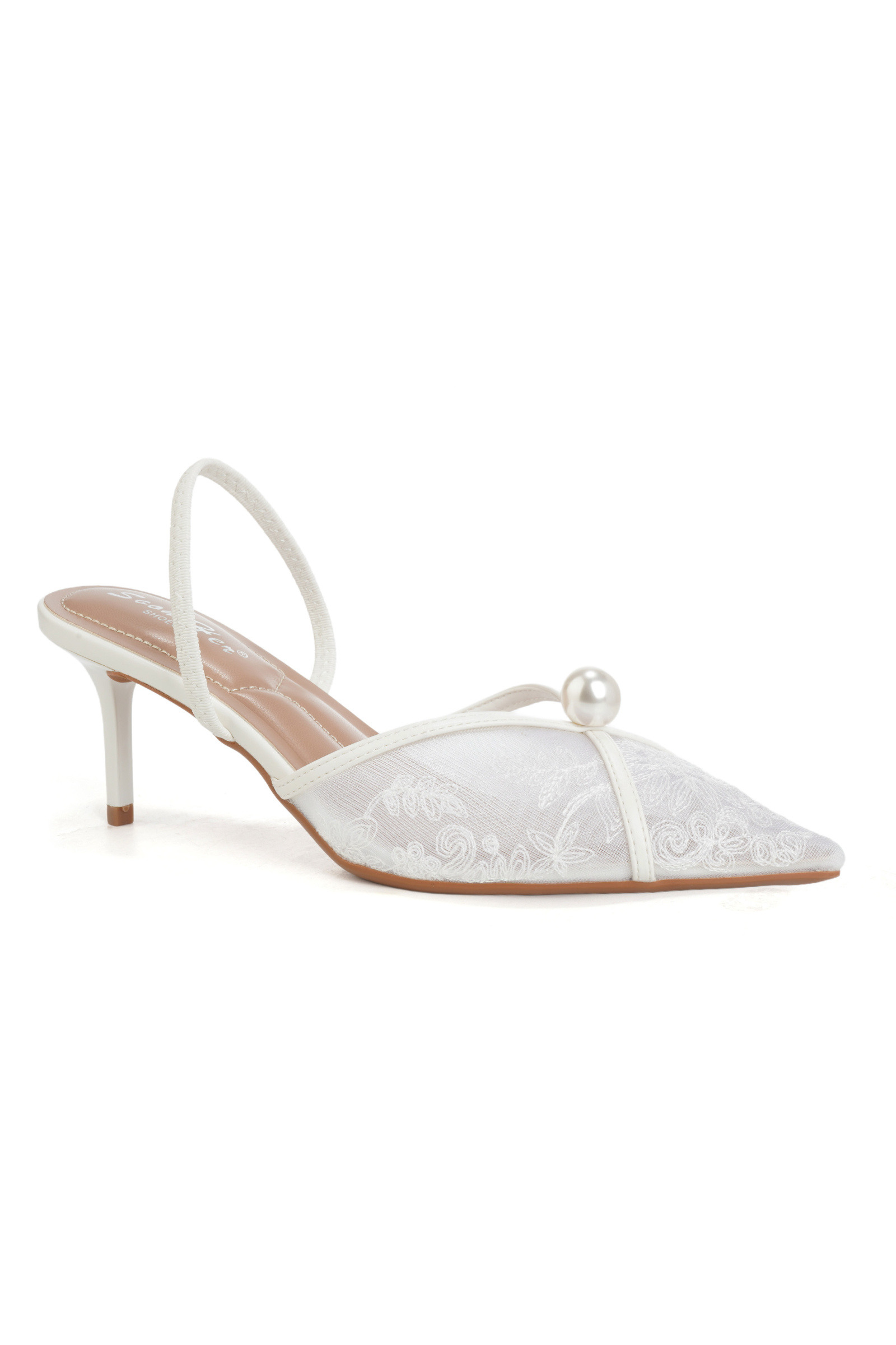 Grossiste DAY-VINE - Escarpins slingback dentelle brodée perle – Bout pointu talon fin