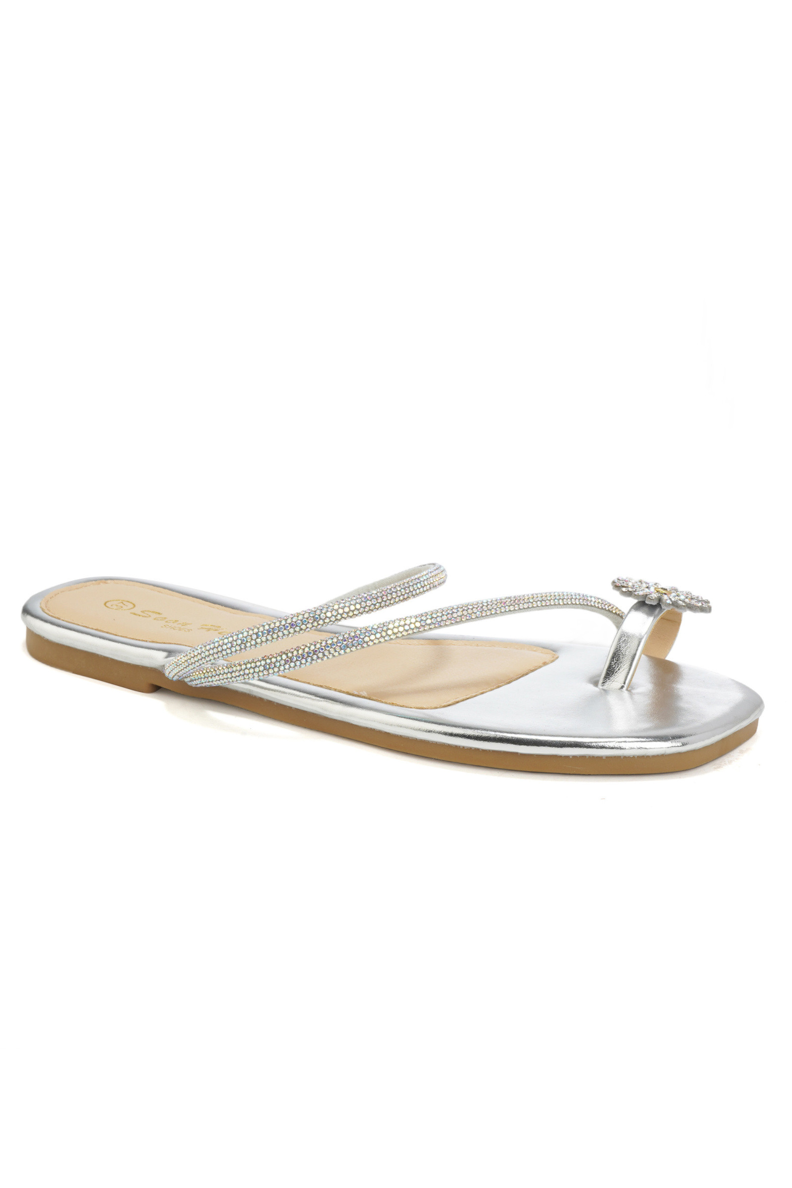 Grossiste DAY-VINE - Tongs Plates Femme Strass – Sandales Bijou Fleur Cristal Bout Carré Été