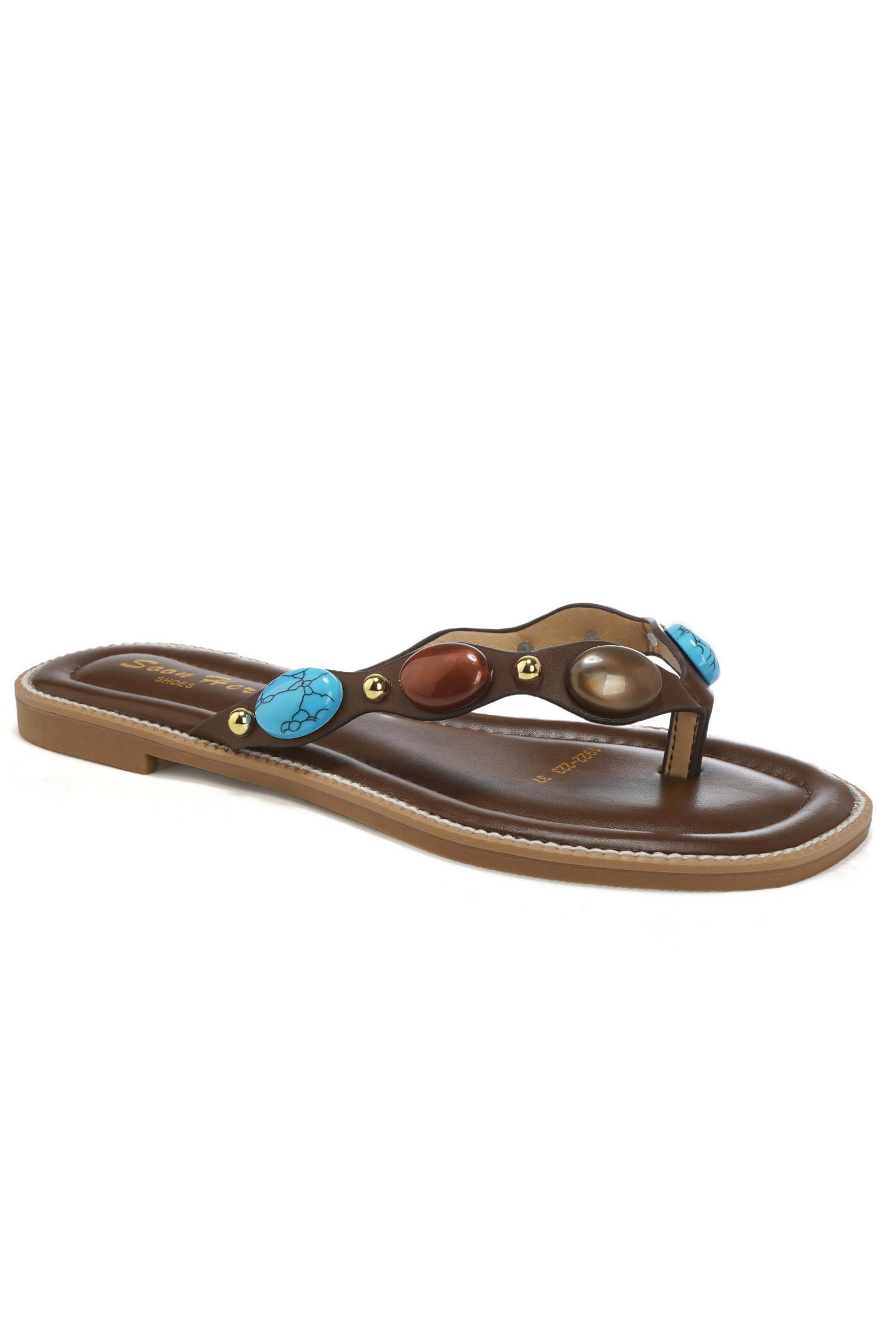Mayorista DAY-VINE - Sandalias planas – Piedras de colores turquesa y dorado, estilo bohemio de verano