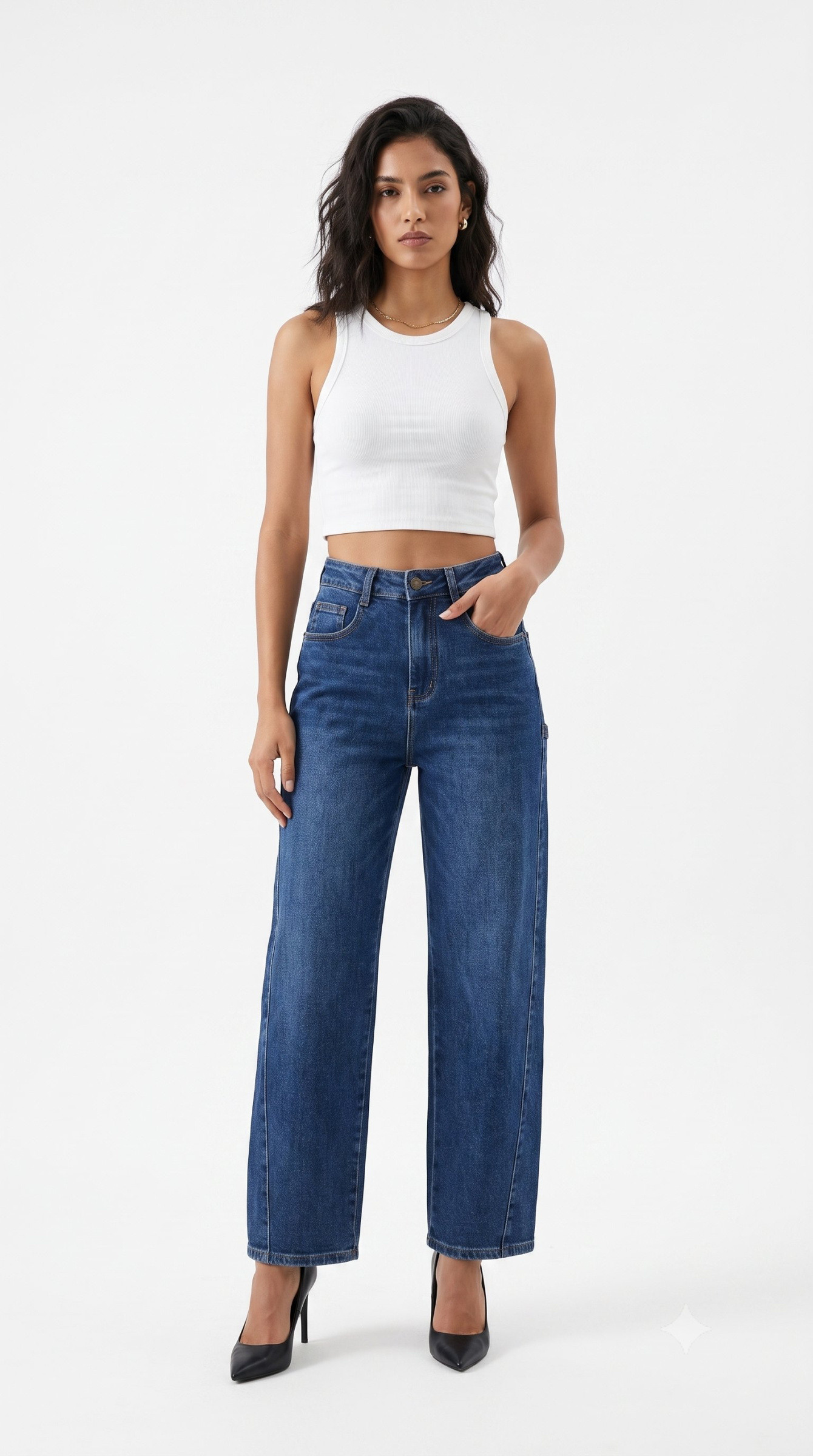 Grossiste Daysie - Jean Droit Taille Haute à Empiècement Géométrique