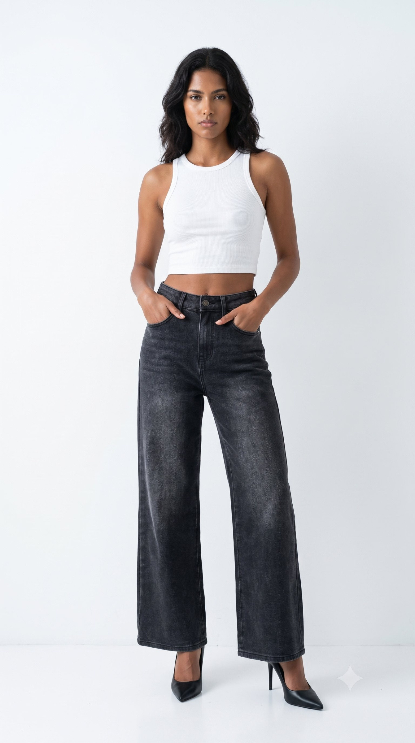 Grossiste Daysie - Pantalon en Jean Coupe Droite Noir Fumé
