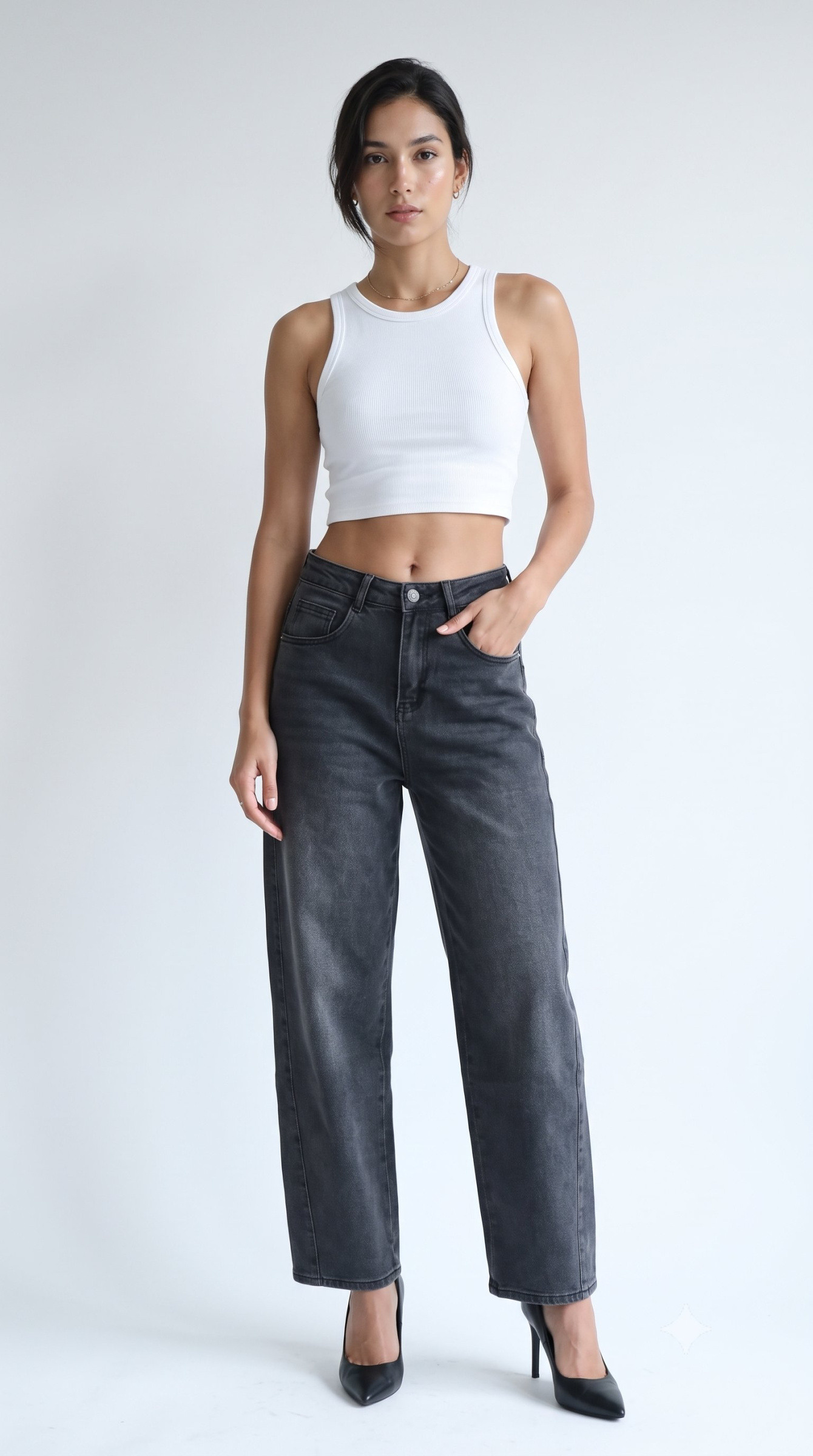 Grossiste Daysie - Jean Droit Taille Haute à Empiècement Géométrique