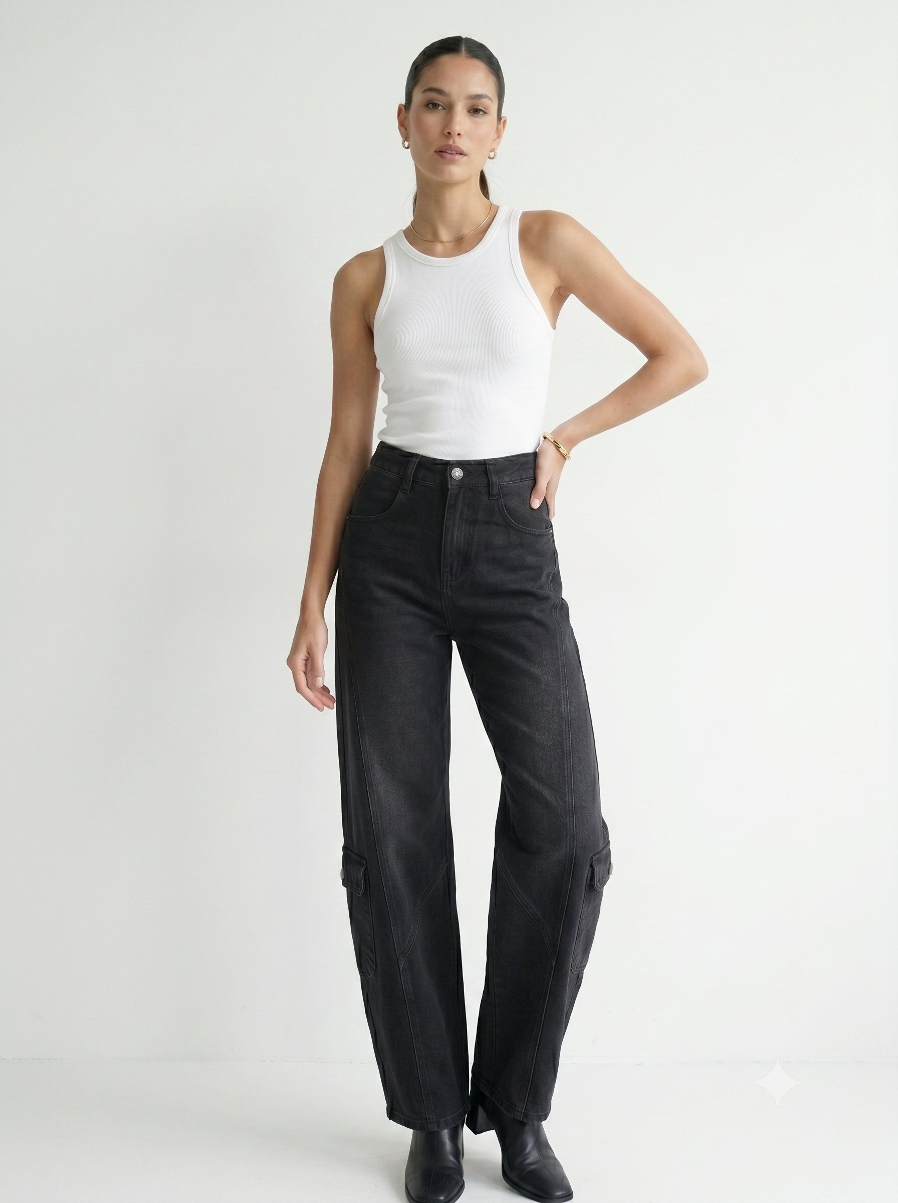 Grossiste Daysie - Pantalon large en denim avec poches cargo