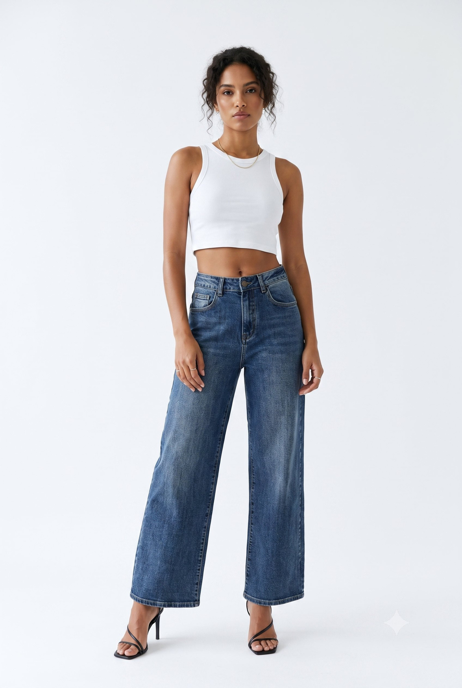 Grossiste Daysie - Jean Coupe Large avec Broderie Florale et Nœud au Dos