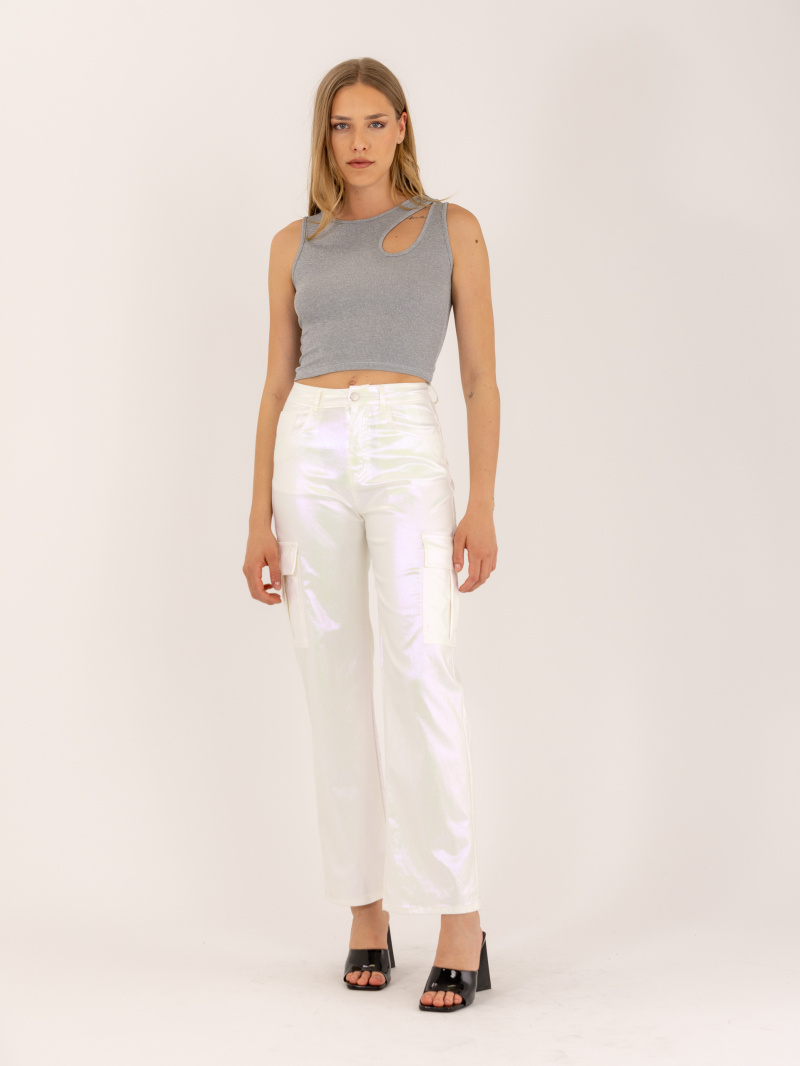 Grossiste Daysie - PANTALON CARGO BLANC MÉTALLISÉ