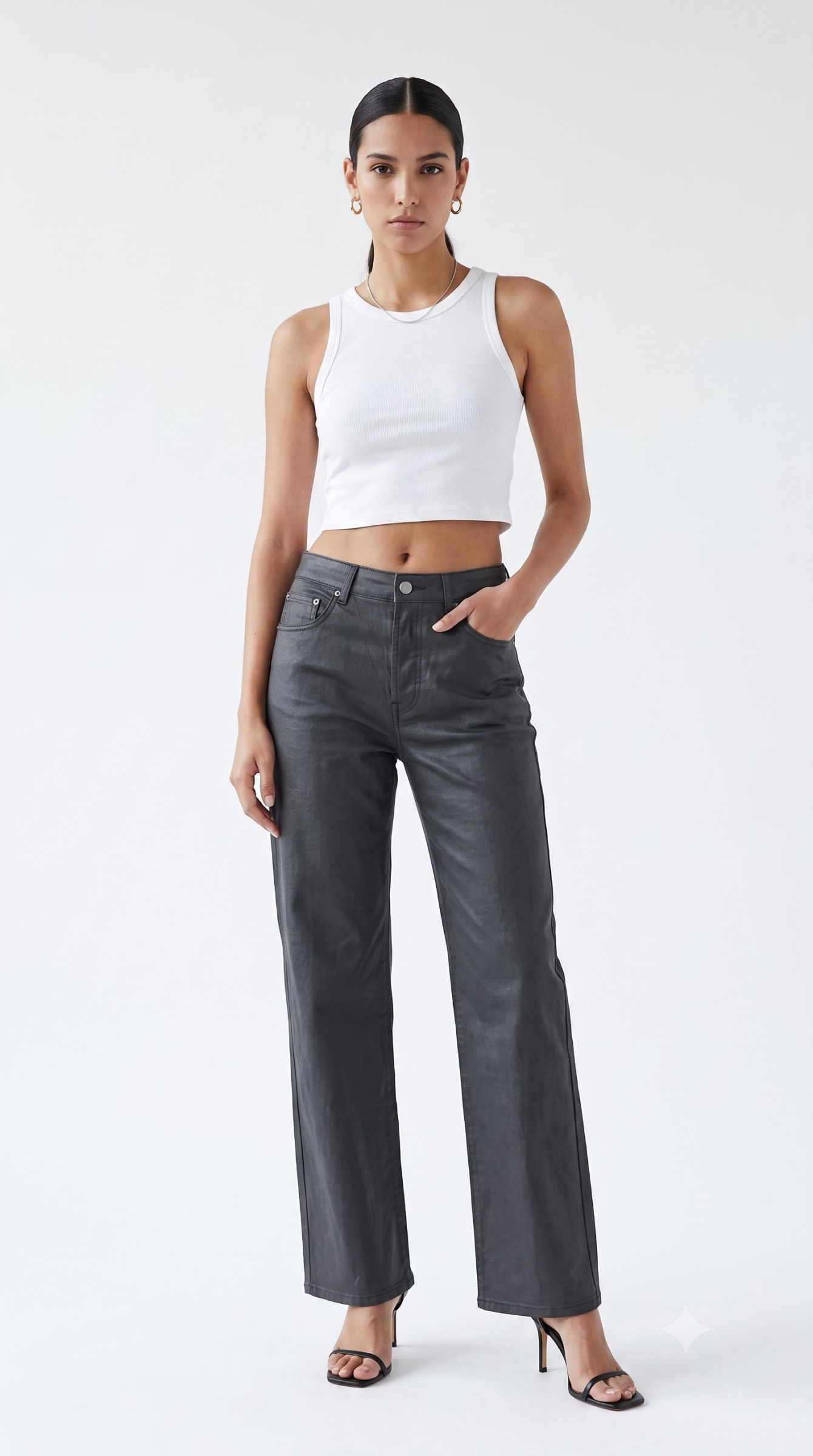 Wholesaler Daysie - Straight Leg Faux Leather Pants BLACK