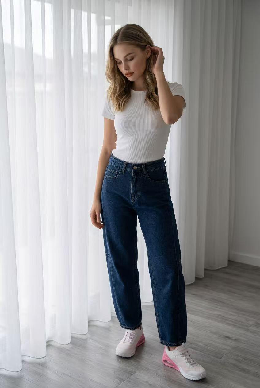 Grossista DEFENCE - Pantalone donna fashion largo con cucitura a contrasto