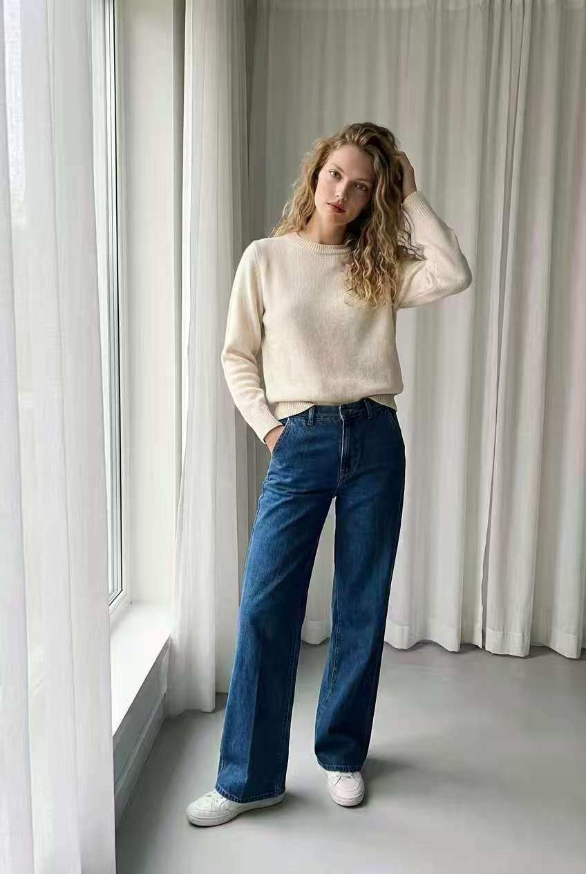 Grossista DEFENCE - Pantalone da donna a zampetta scuro lavorato a chimico
