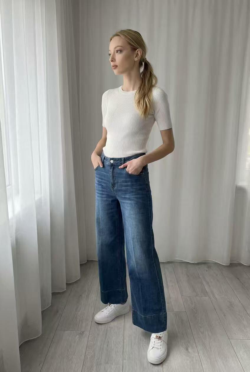 Grossista DEFENCE - Pantalone donna largo lavorato a colore chimico