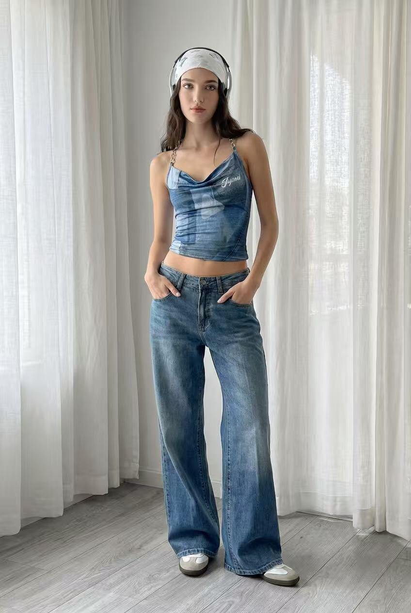 Grossista DEFENCE - PANTALONE DA DONNA LARGHI CON LAVAGGIO