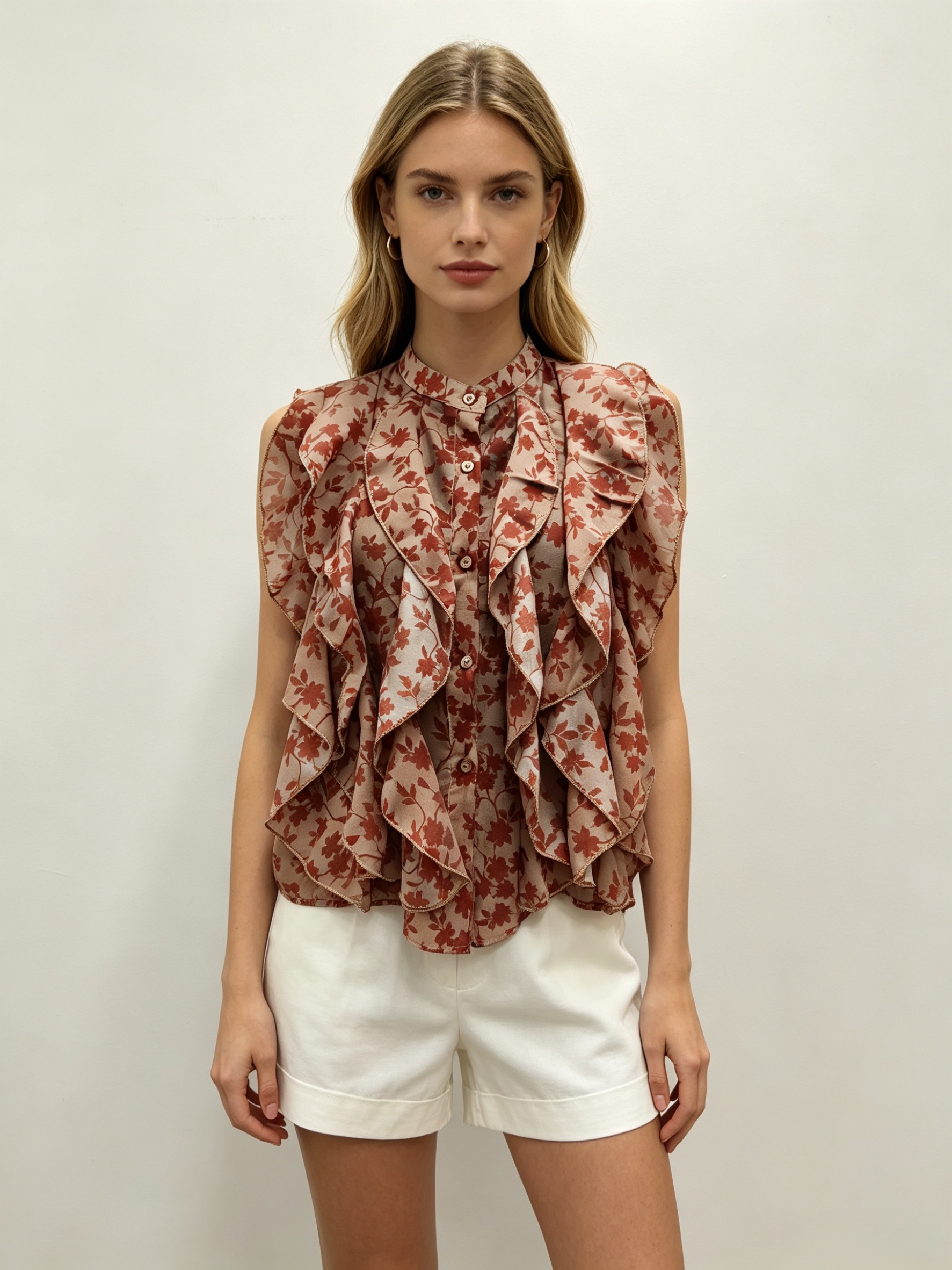 Grossiste DEFILE - CHEMISE FLORALE À VOLANTS COL MONTANT