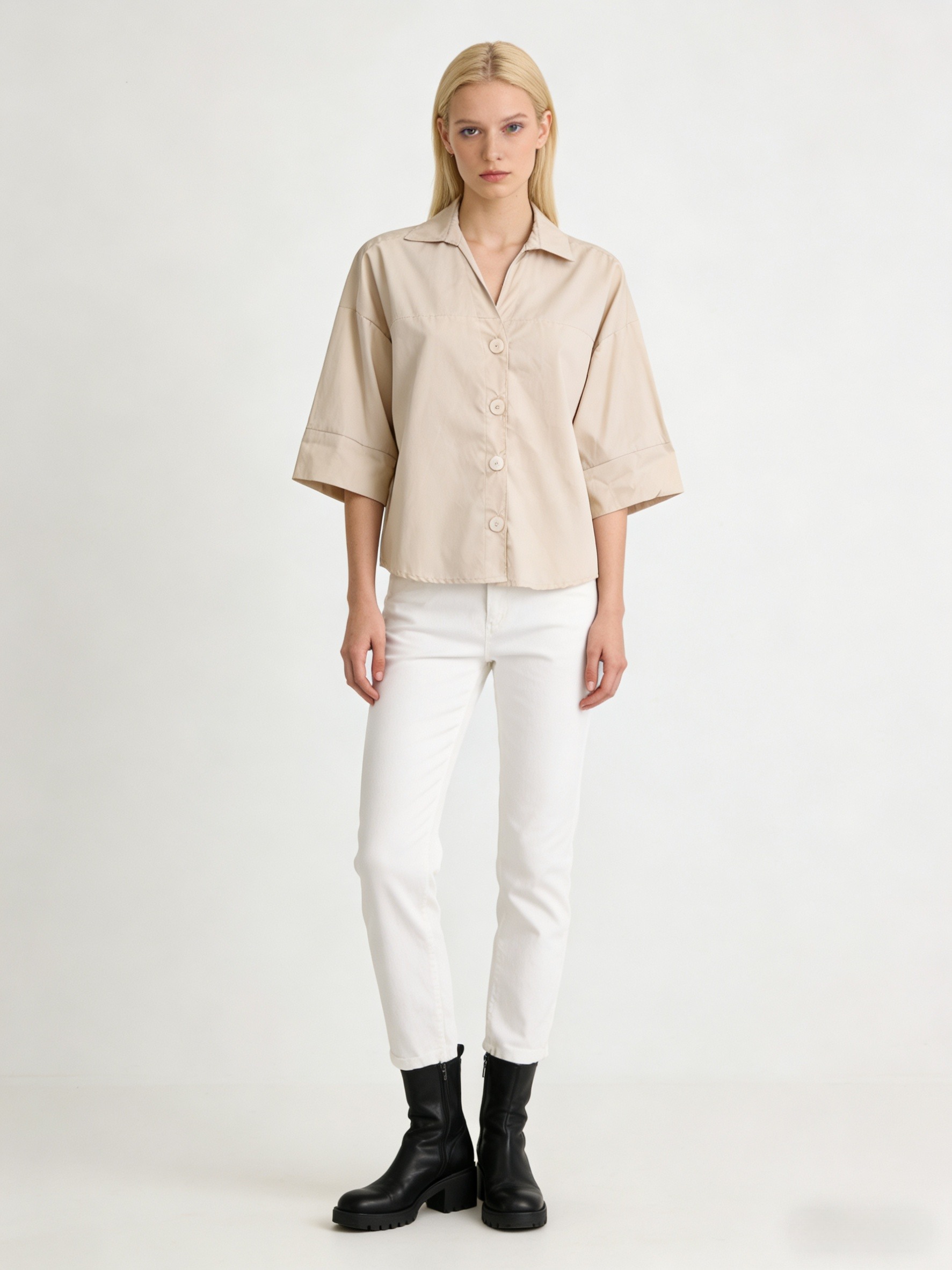 Wholesaler DEFILE - SOLID COLOR OVERSIZED V-NECK SHIRT