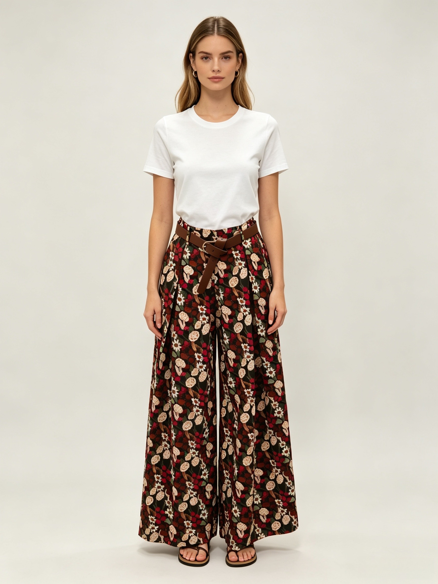 Wholesaler DEFILE - WIDE LEG FLORAL TROUSERS WITH BELT