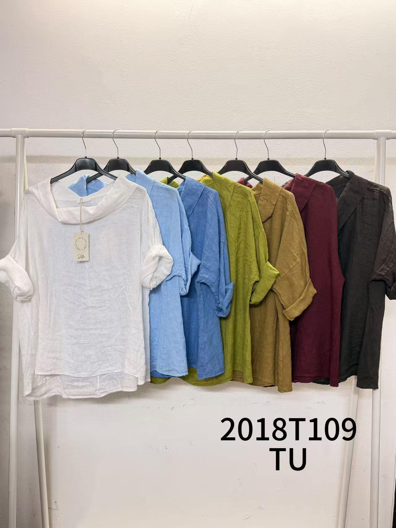 Wholesaler DEFILE - Solid color linen T-shirt with 3/4 sleeves
