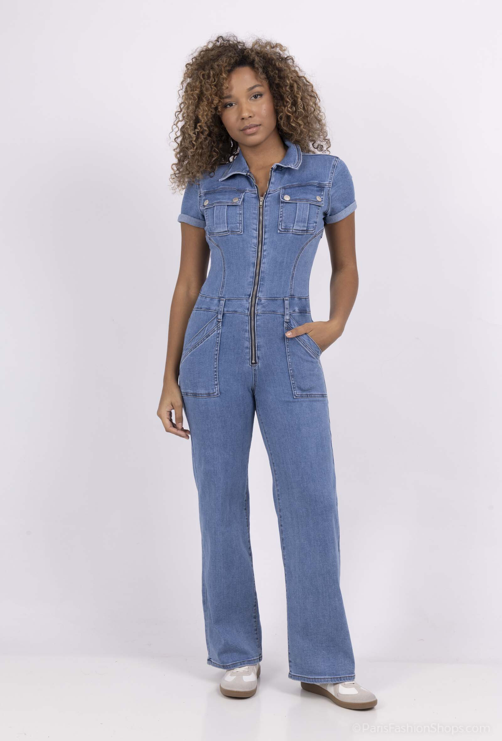 Mayorista DENIM LIFE - Mono denim elástico con botones dorados