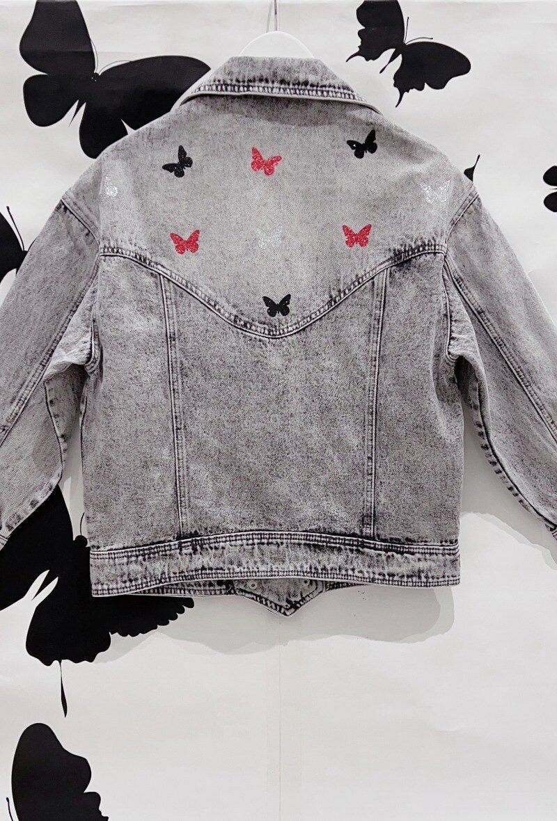 Wholesaler DENIM LIFE - Oversized denim jacket with sequin butterflies on the back