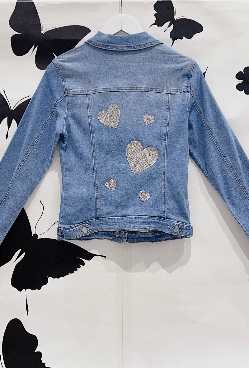 Wholesaler DENIM LIFE - Big size Stretch denim jacket with rhinestone heart