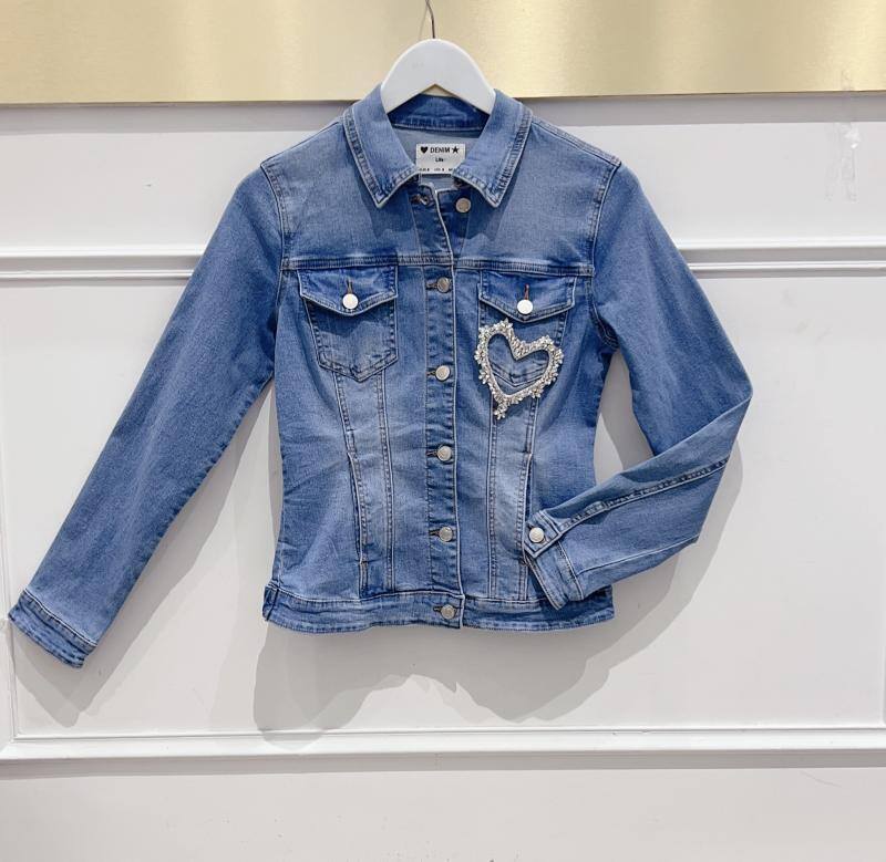 Wholesaler DENIM LIFE - Stretch denim jacket with diamond heart
