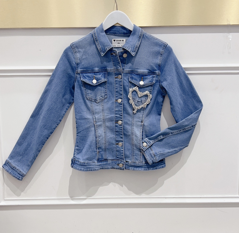 Wholesaler DENIM LIFE - Big size Stretch denim jacket with diamond heart