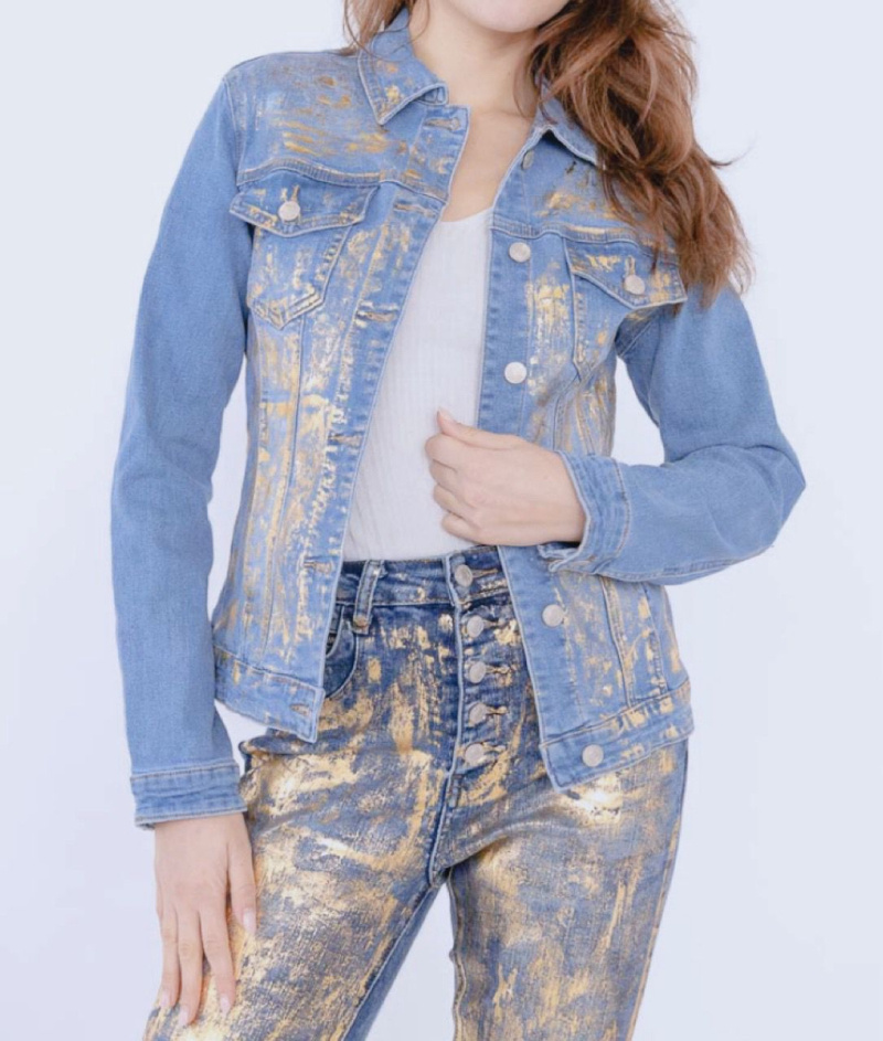 Wholesaler DENIM LIFE - Stretch denim jacket with diamond heart