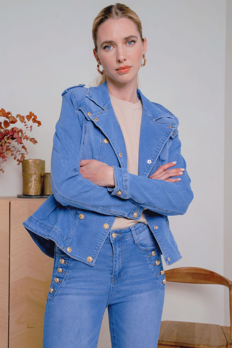 Wholesaler DENIM LIFE - Ruffled flared stretch denim jacket