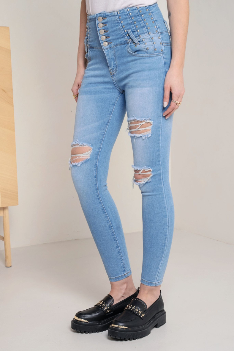 Grossiste DENIM LIFE - Jean skinny stretch déchiré avec clou