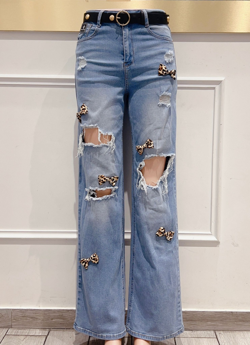 Mayorista DENIM LIFE - Vaqueros skinny flare elásticos rotos con cadena