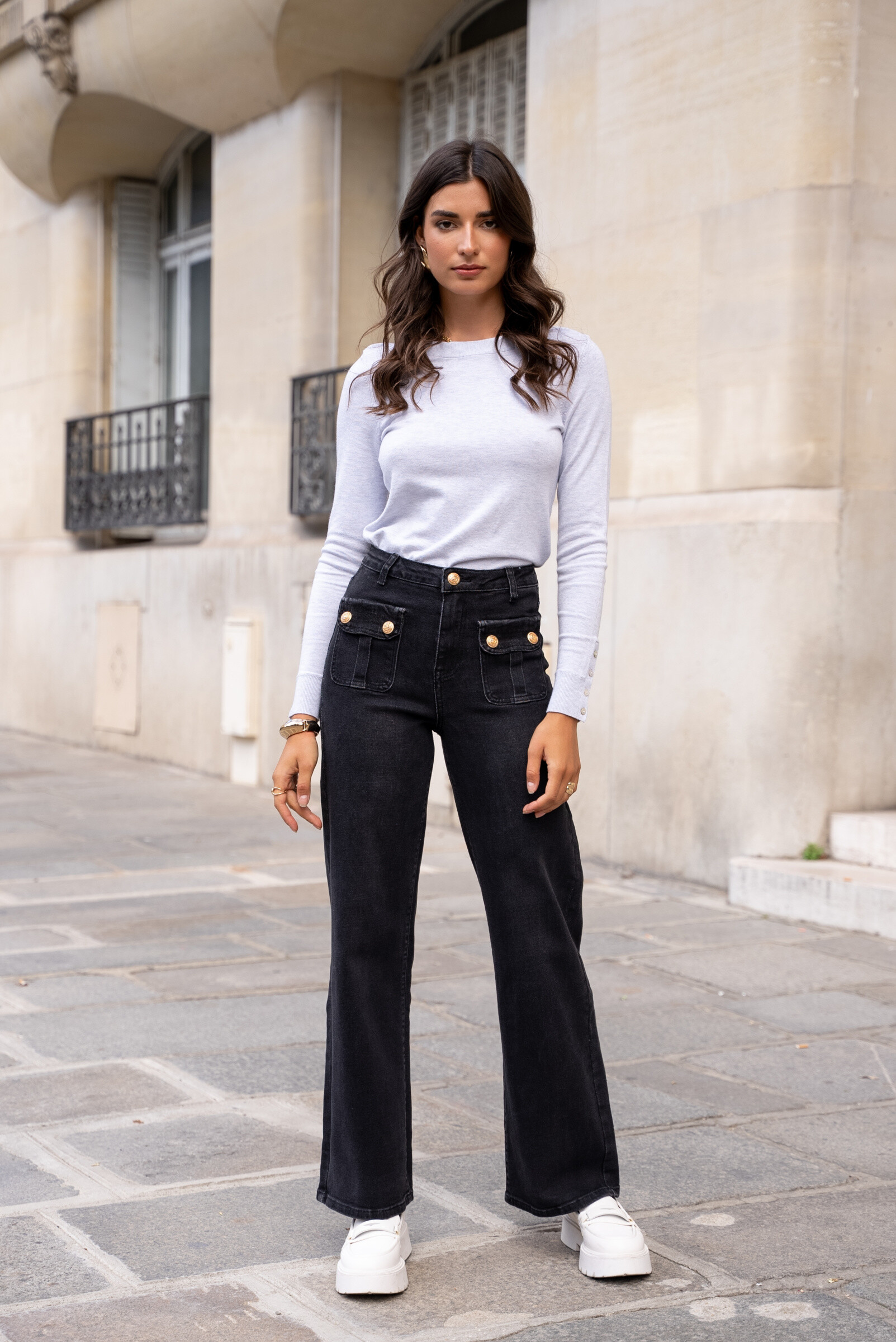 Wholesaler DENIM LIFE - Wide leg stretch jeans with pockets