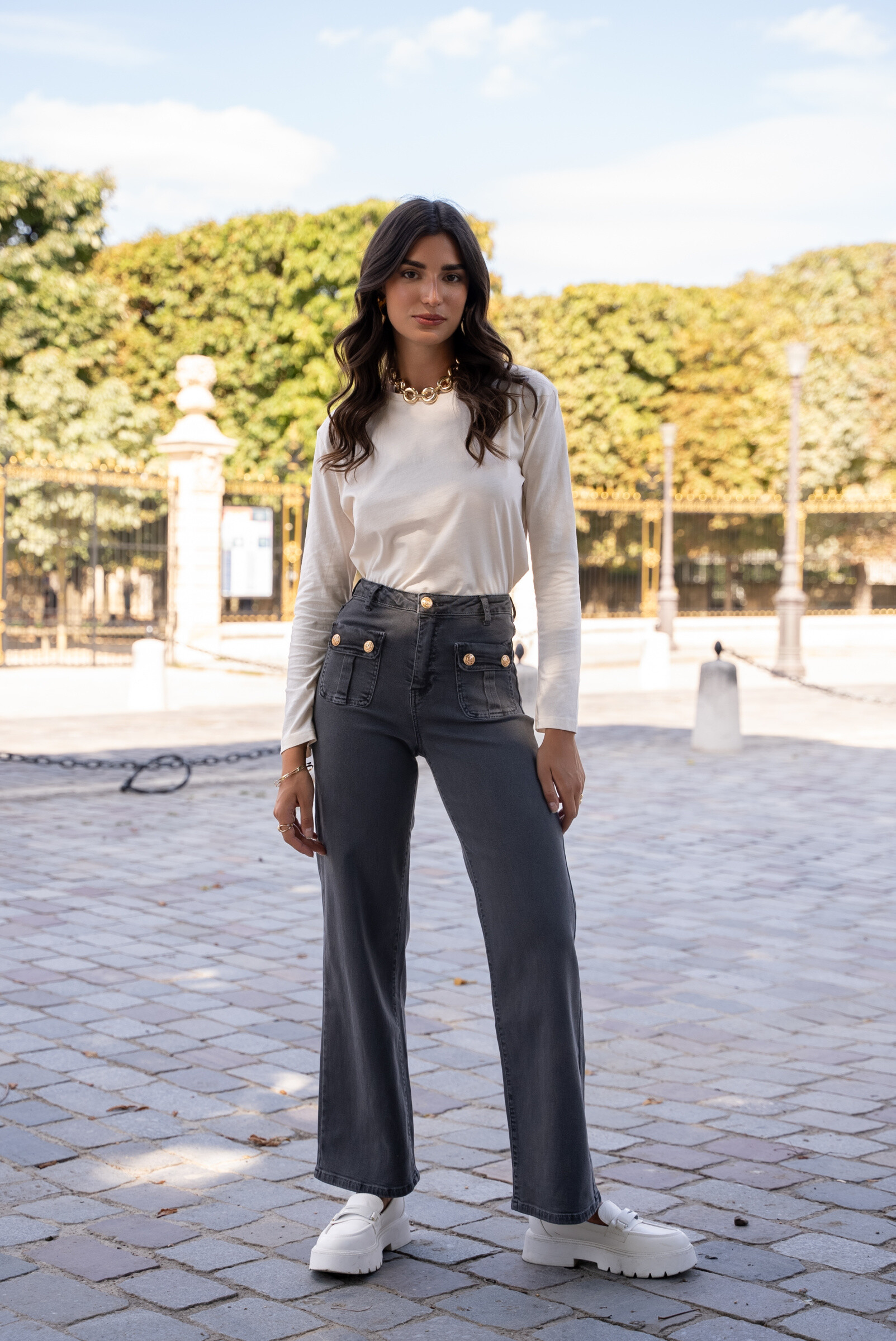 Wholesaler DENIM LIFE - Wide leg stretch jeans with pockets