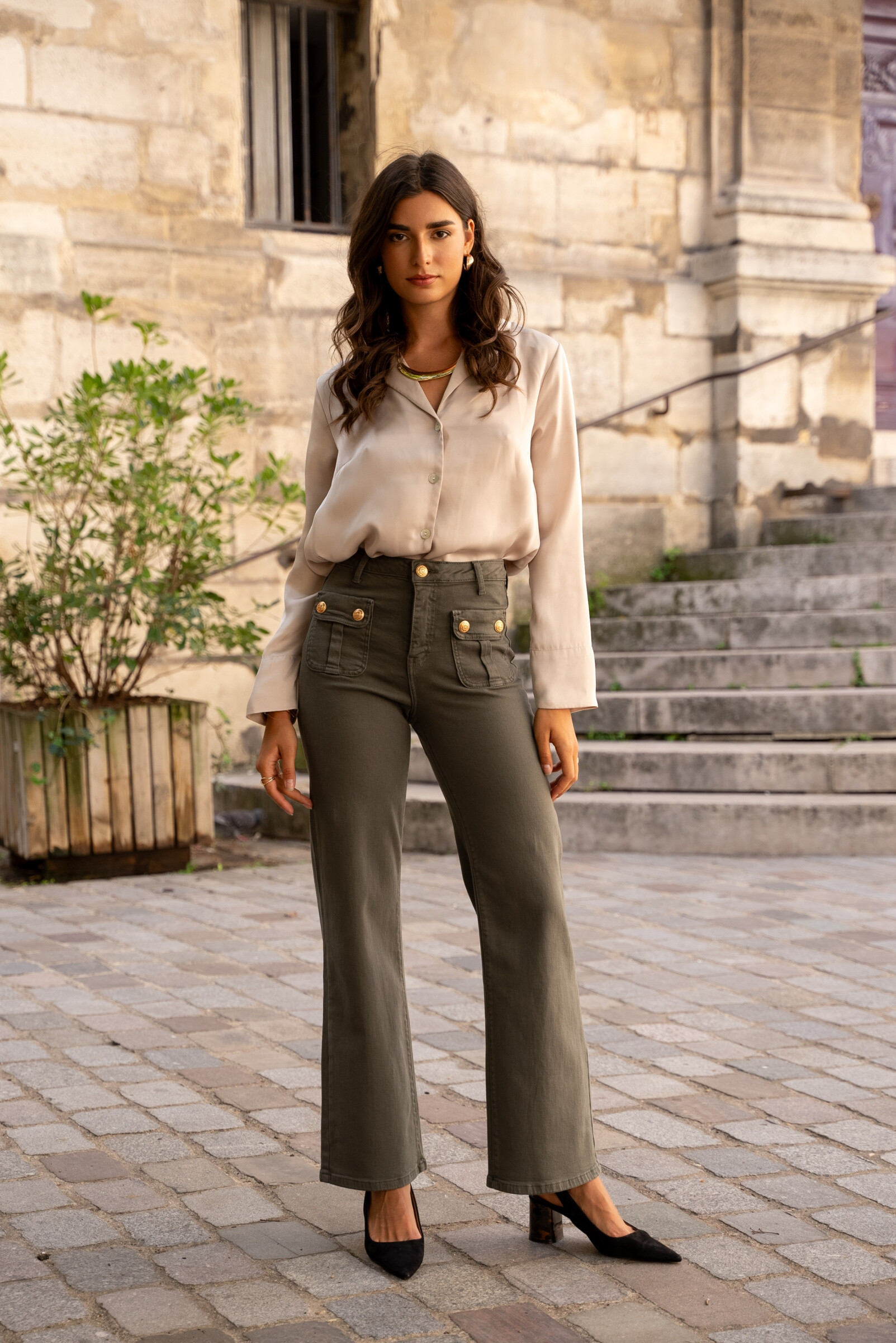Wholesaler DENIM LIFE - Wide leg stretch jeans with pockets