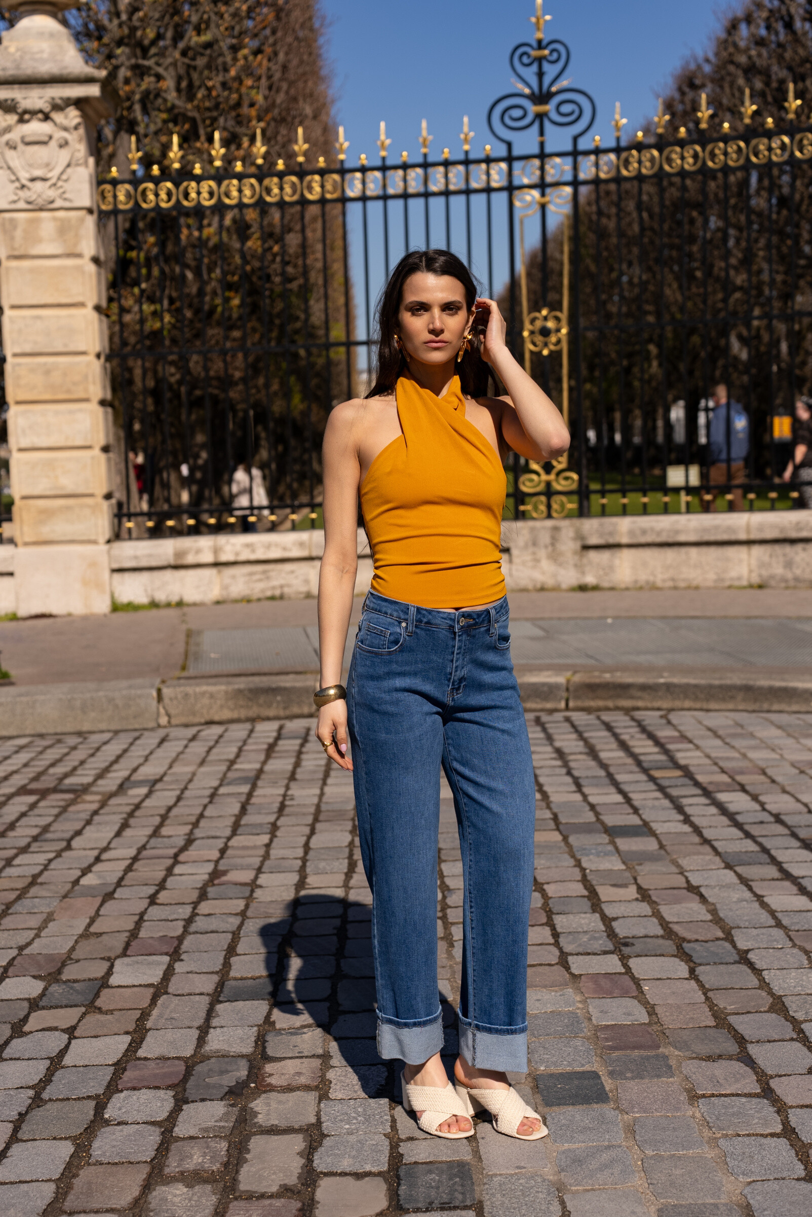 Grossista DENIM LIFE - Jeans dritti e larghi in tessuto stretch con risvolto