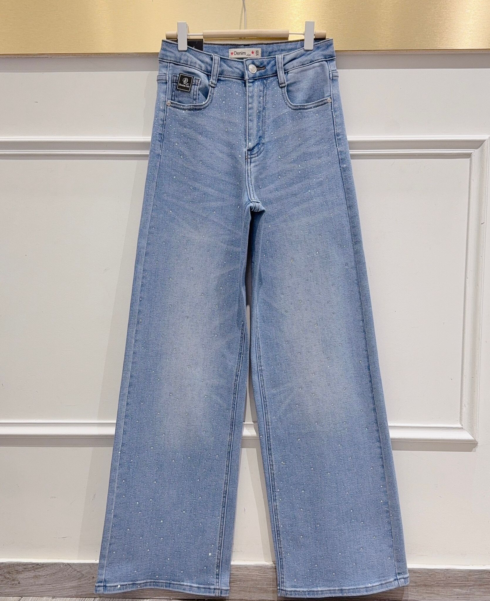 Wholesaler DENIM LIFE - Super wide leg stretch jeans with rhinestones