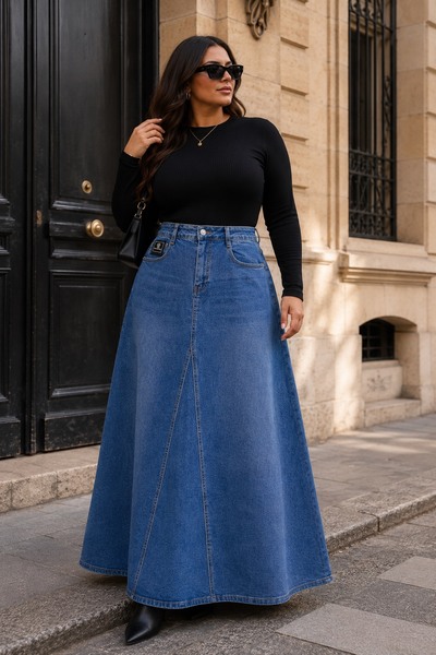 Grossiste DENIM LIFE - Jupe longue en jean stretch grande taille Grossiste DENIM LIFE - Jupe longue en jean stretch grande taille