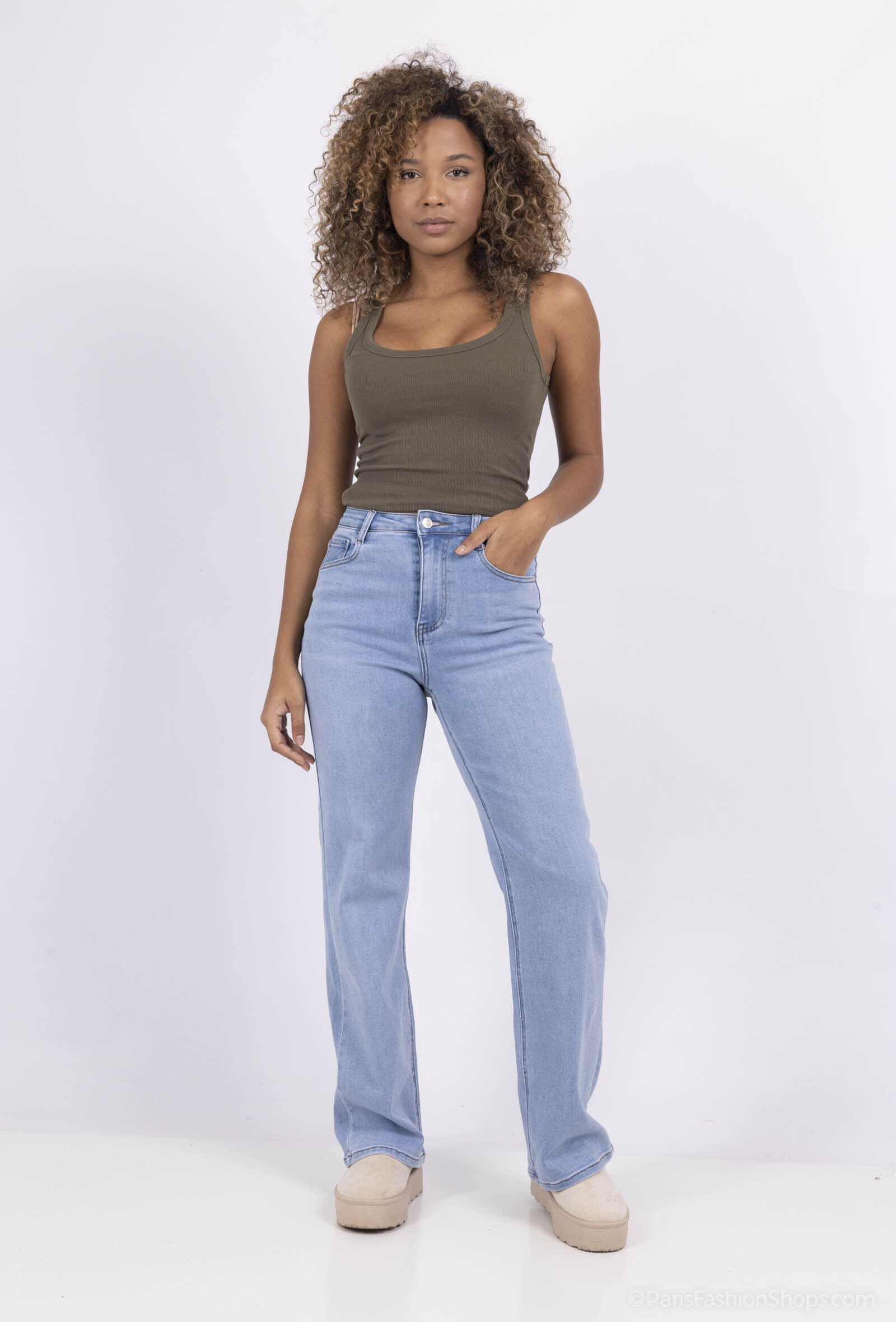 Wholesaler DENIM LIFE - Plus Size Stretch Wide Leg Jeans