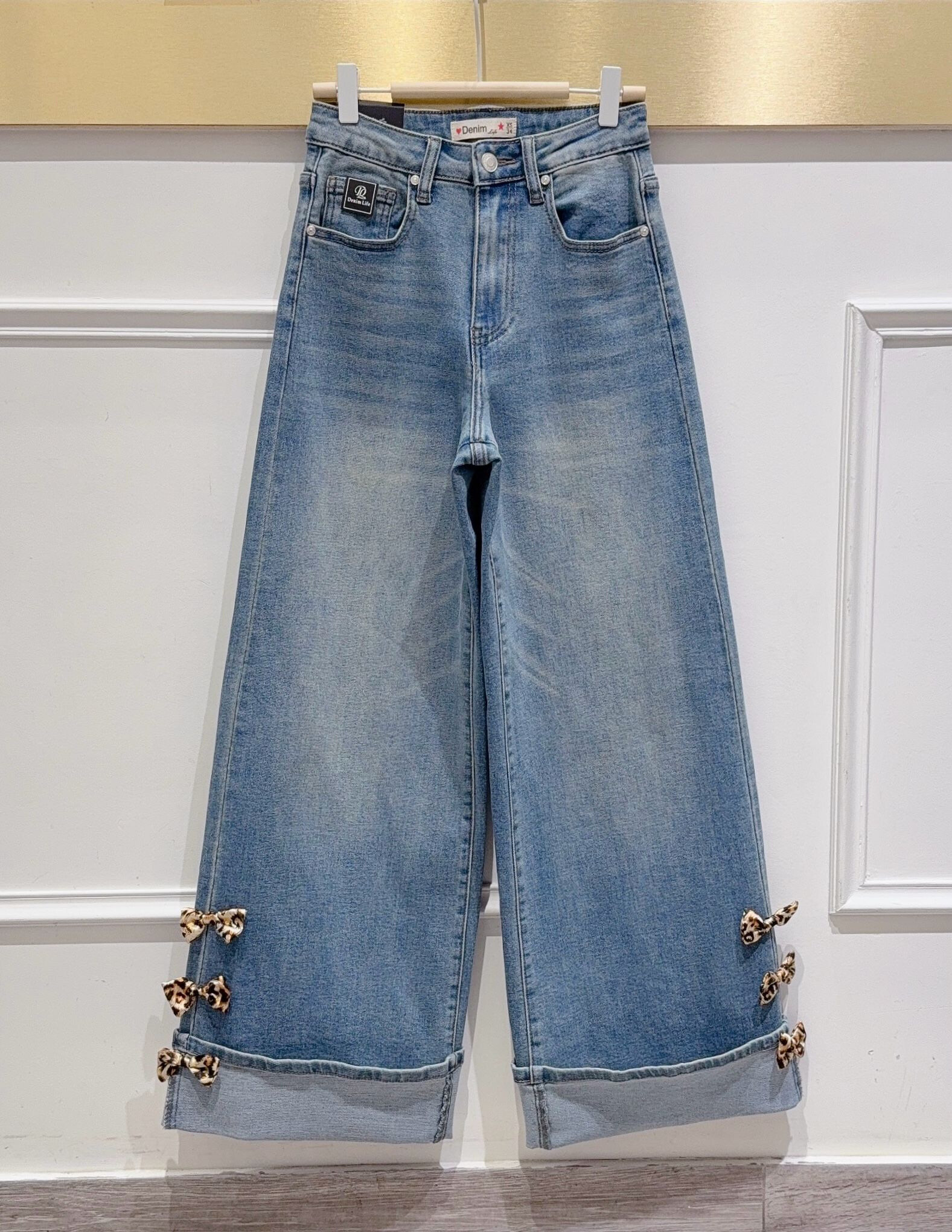 Grossiste DENIM LIFE - Jean Palazzo stretch avec nœuds léopards