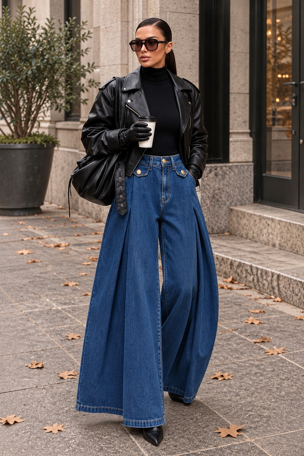 Großhändler DENIM LIFE - Weite Stretchhose mit Falten