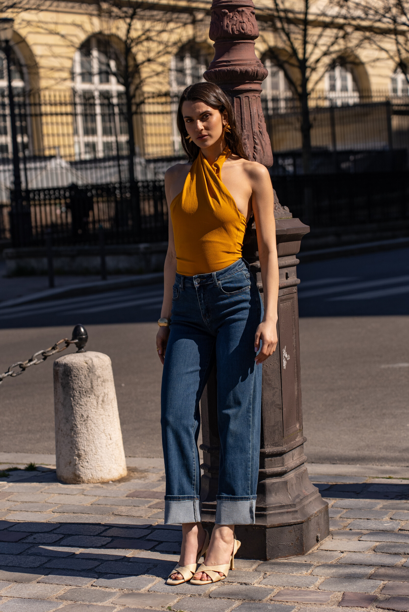 Grossista DENIM LIFE - Jeans dritti e larghi in tessuto stretch con risvolto