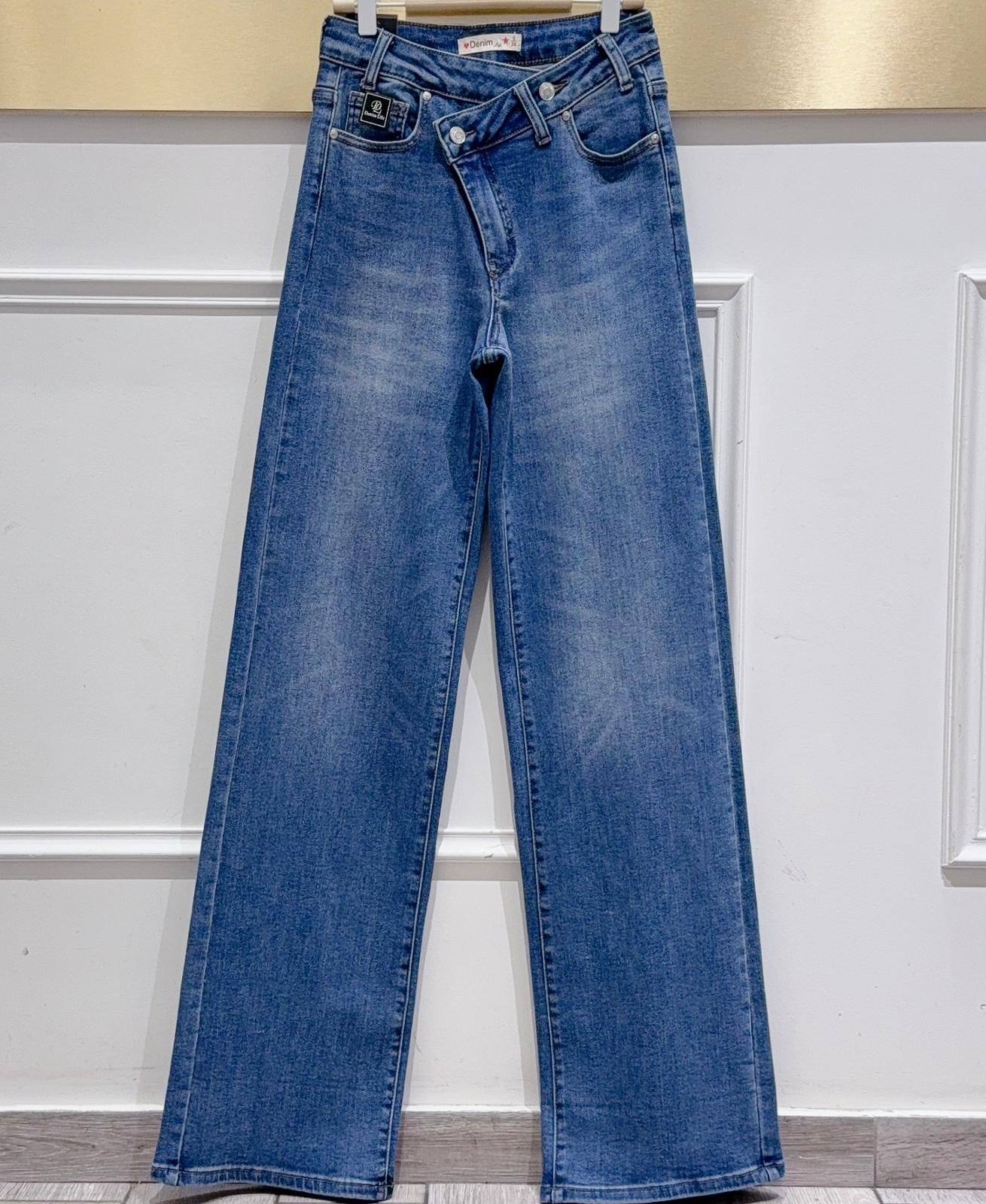 Jean wide leg stretch taille croisée extra-long | Paris Fashion Shops