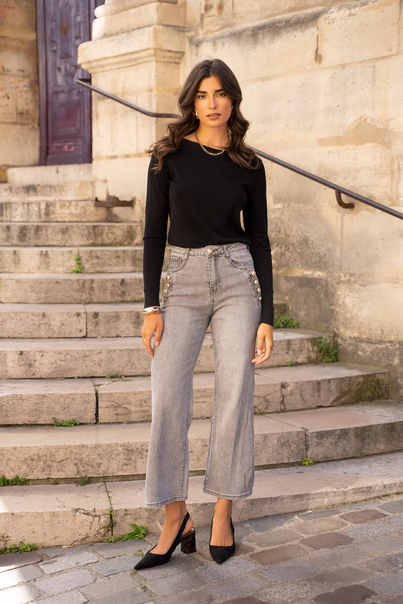 Grossista DENIM LIFE - Jeans a zampa con bottoni