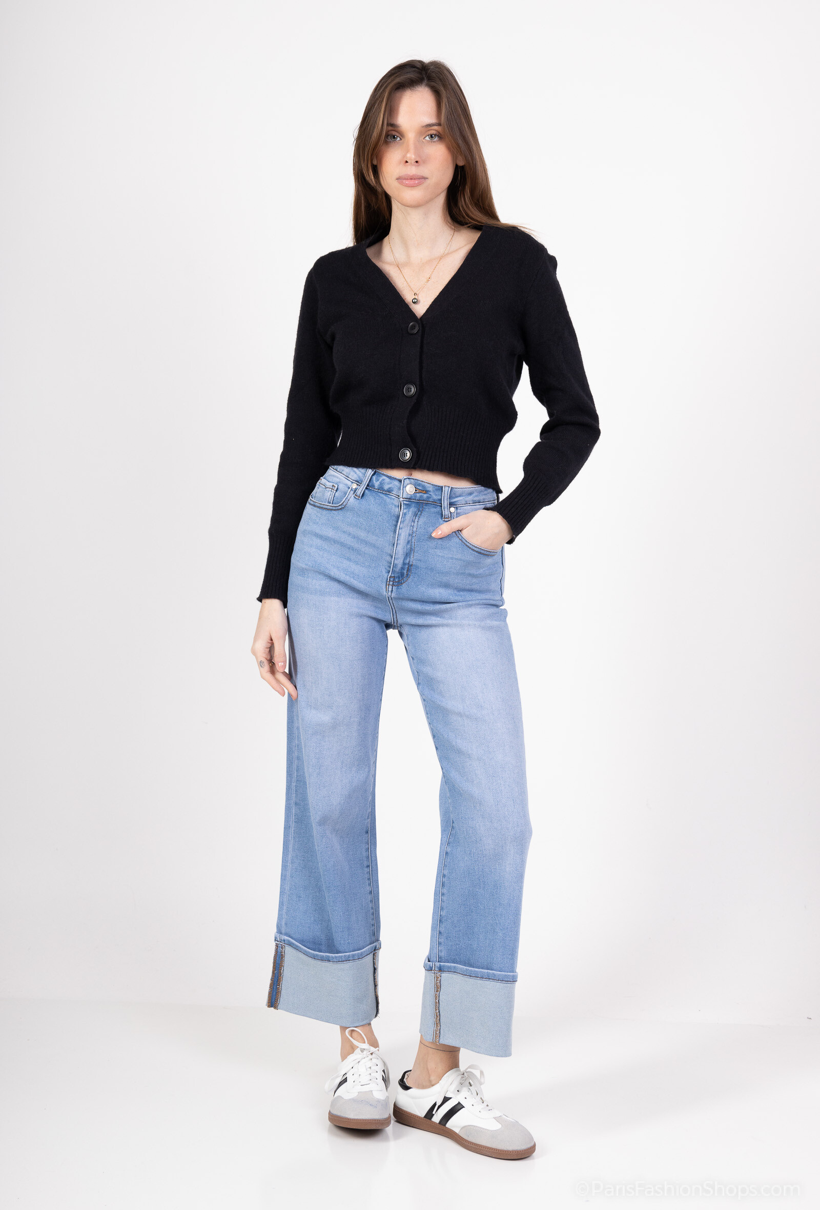 Grossiste DENIM LIFE - Jean wide leg stretch avec revers
