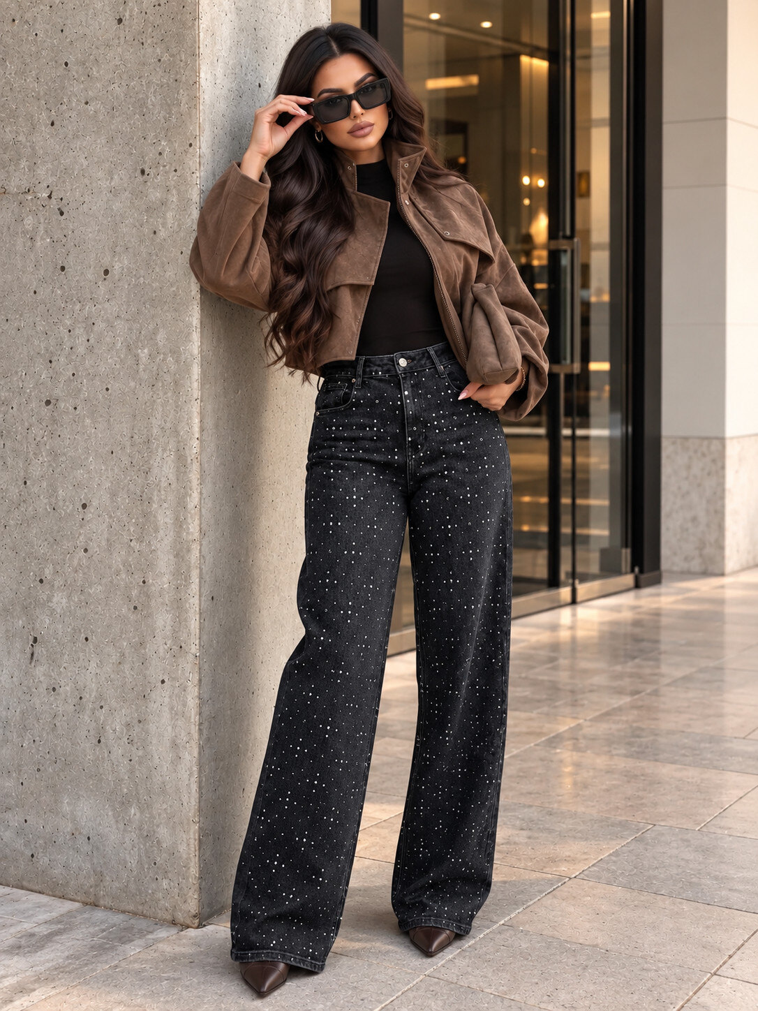 Großhändler DENIM LIFE - Weit geschnittene Stretch-Jeans in Übergröße mit Strass